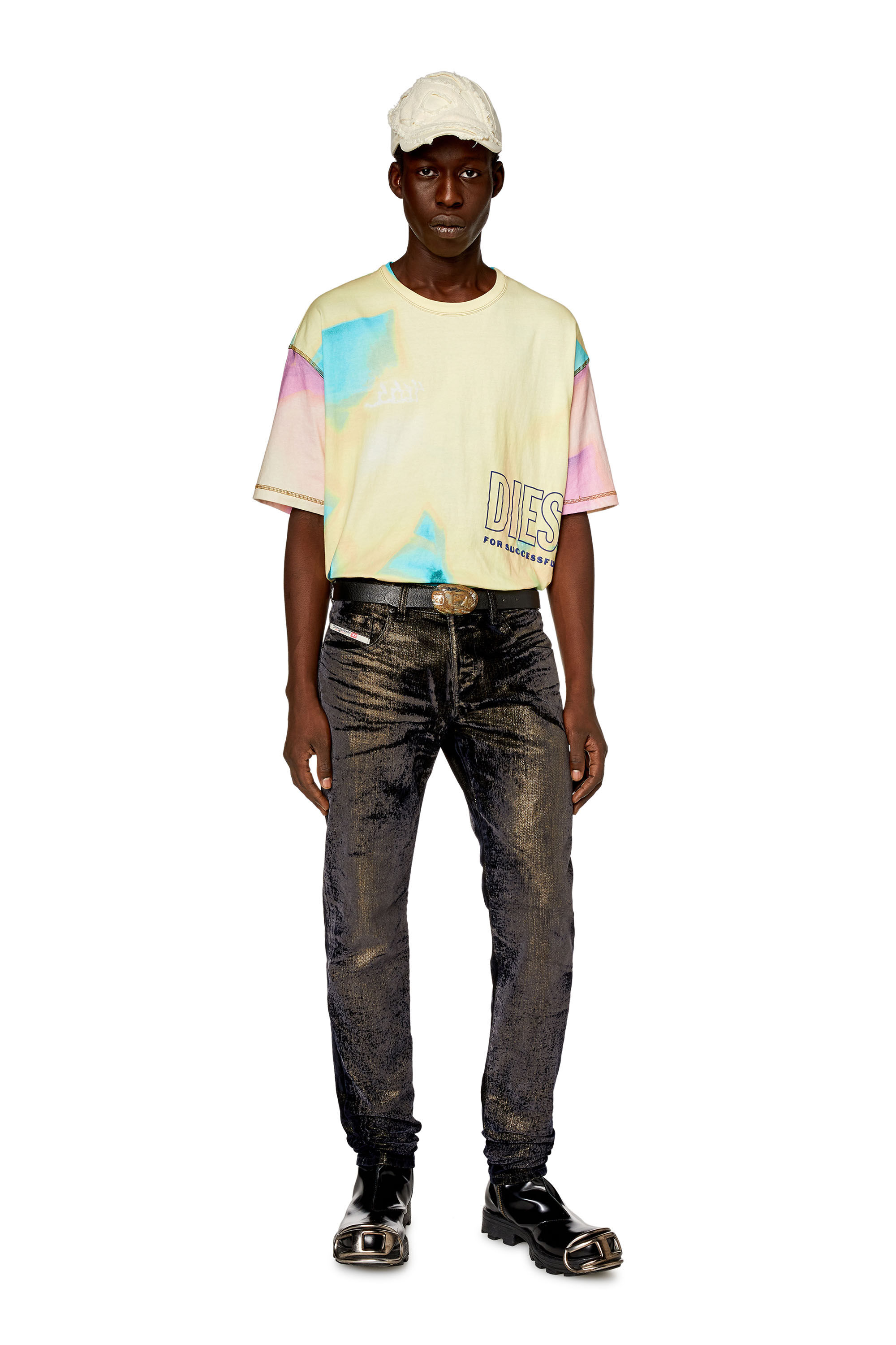 Diesel - T-WASH-COLOR, Man T-shirt with faded pastel print in Yellow - Image 1