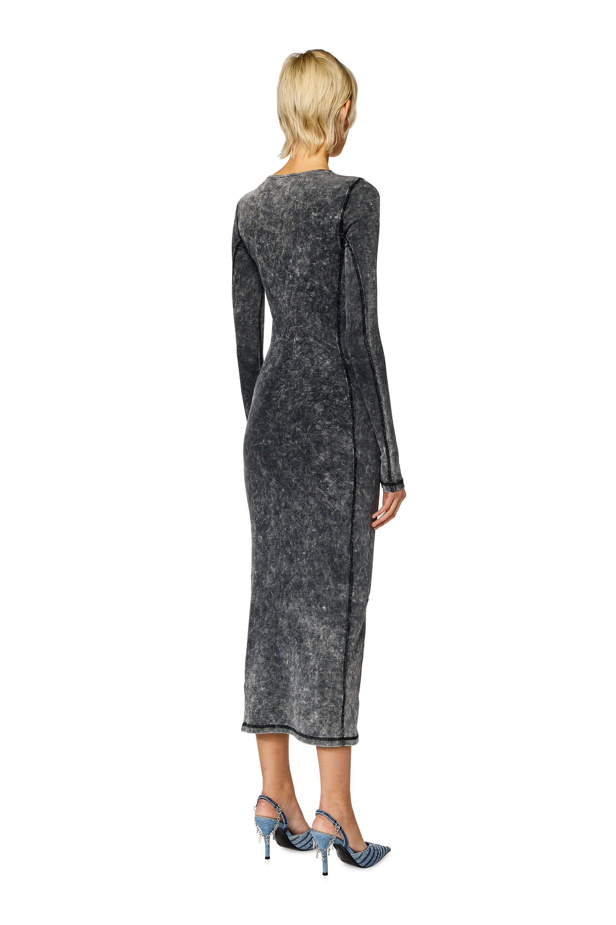 Diesel - D-CRITIC, Woman Ribbed midi dress with oval D plaque in Grey - Image 4