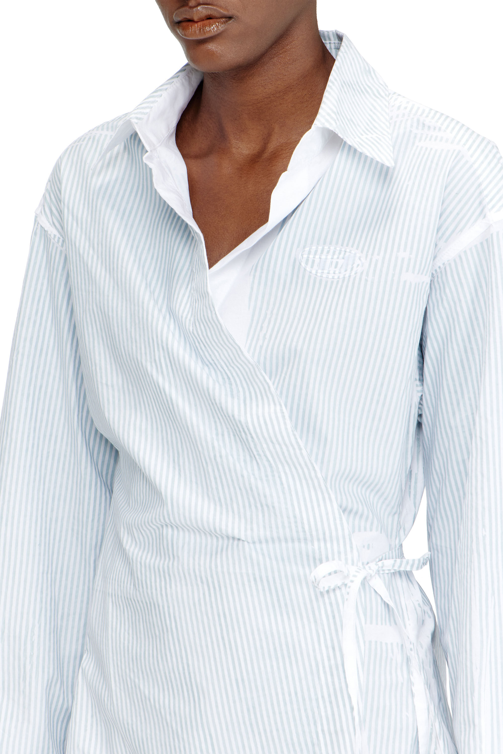 Diesel - D-DELPHOS-S2, Woman's Poplin wrap-around mini dress with pinstripes in Light Blue - 5