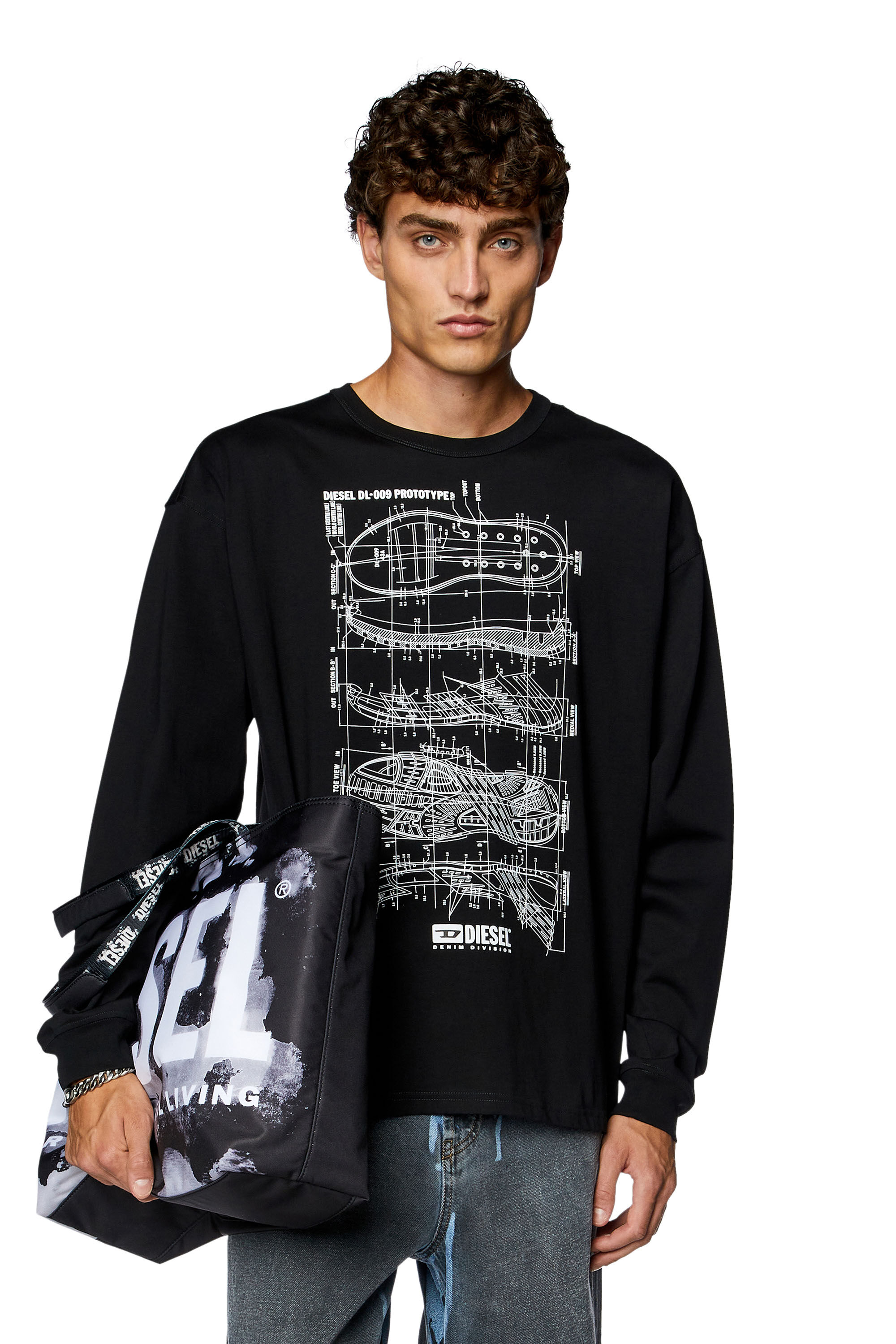 Diesel - T-BOXT-LS-N5, Man Long-sleeve T-shirt with Prototype print in Black - Image 3
