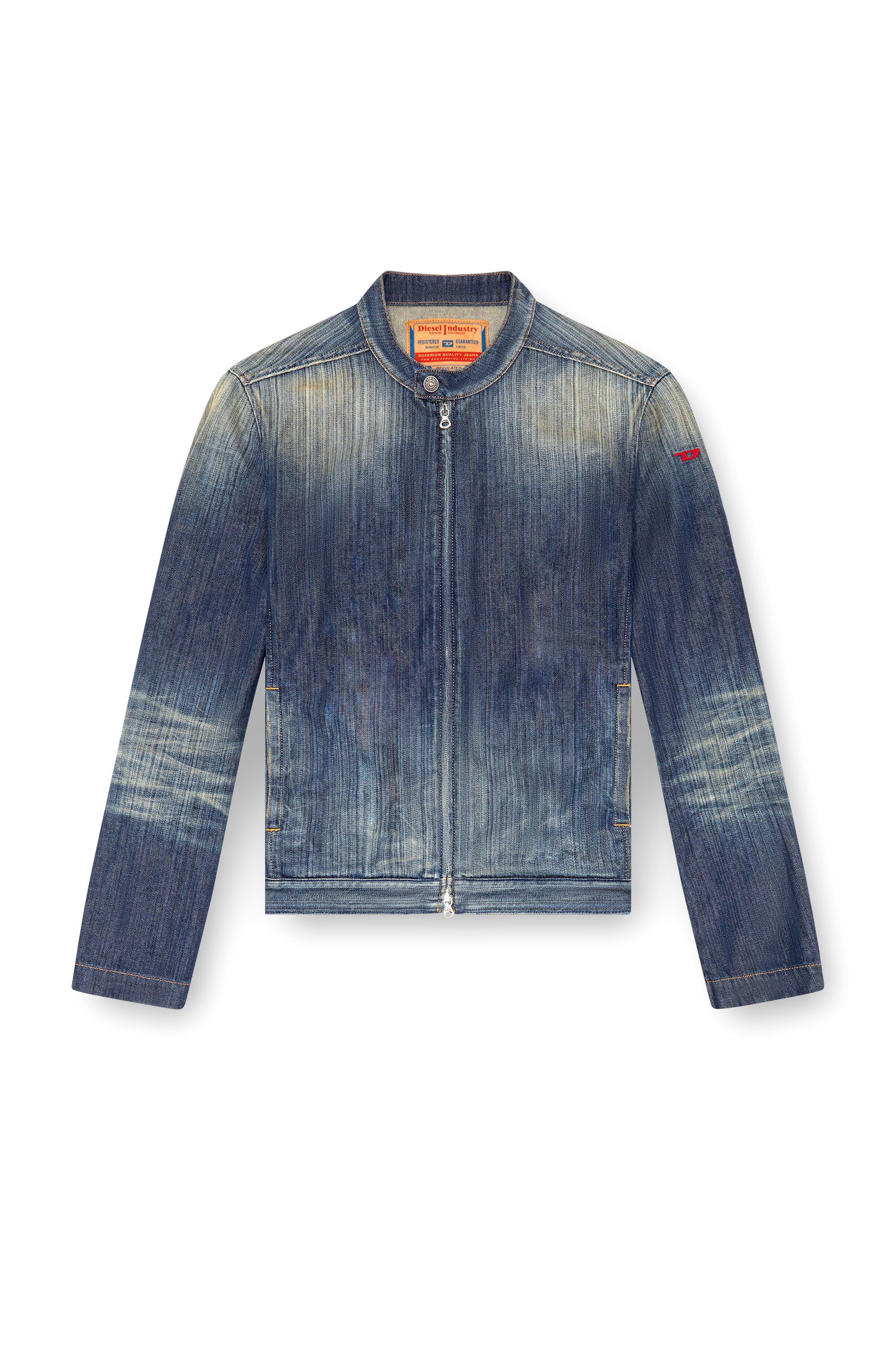 Diesel - D-GLORY, Man Moto jacket in streaky denim in Blue - Image 2