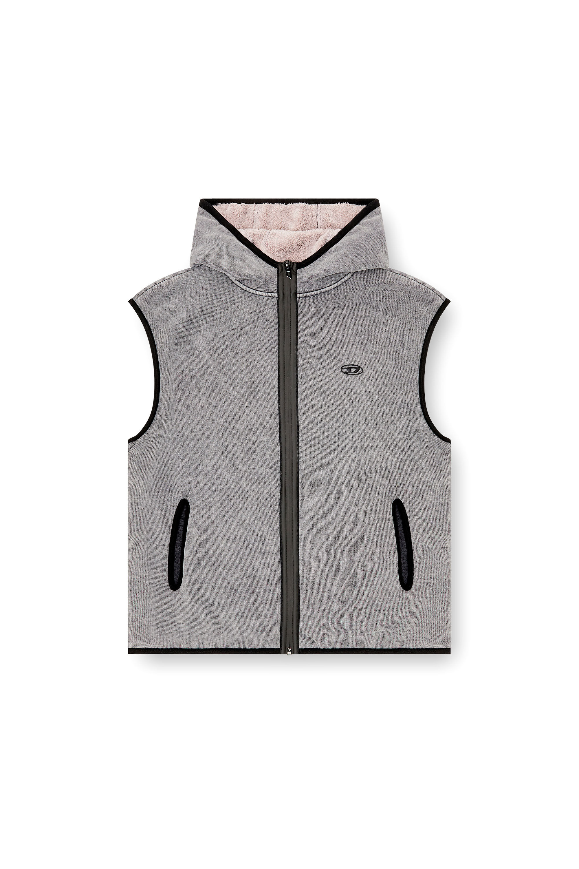 Diesel - S-HAKY-NEW, Man's Sleeveless zip-up hoodie in Dark grey - 2