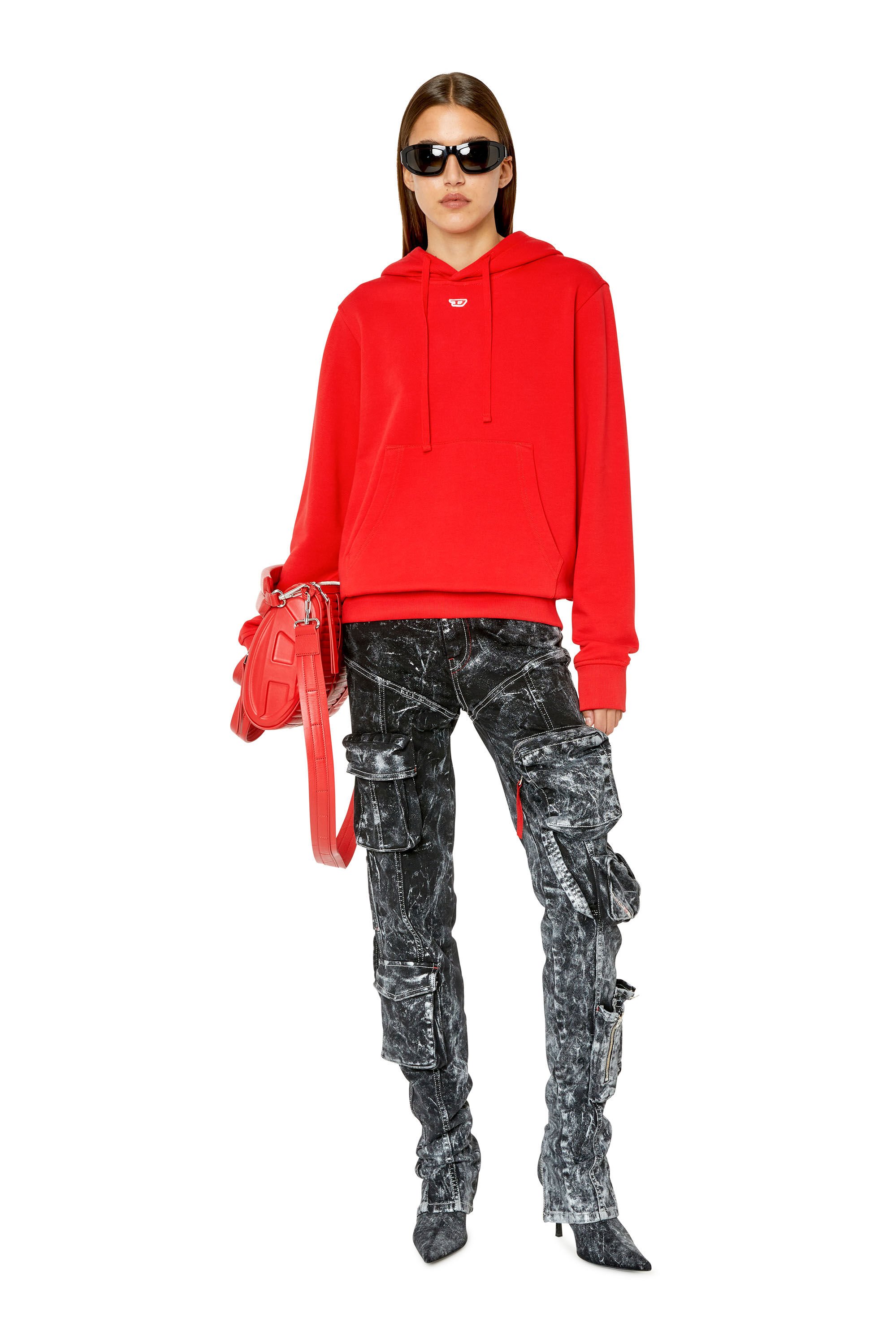Diesel - S-GINN-HOOD-D, Woman Hoodie with embroidered D patch in Red - Image 1