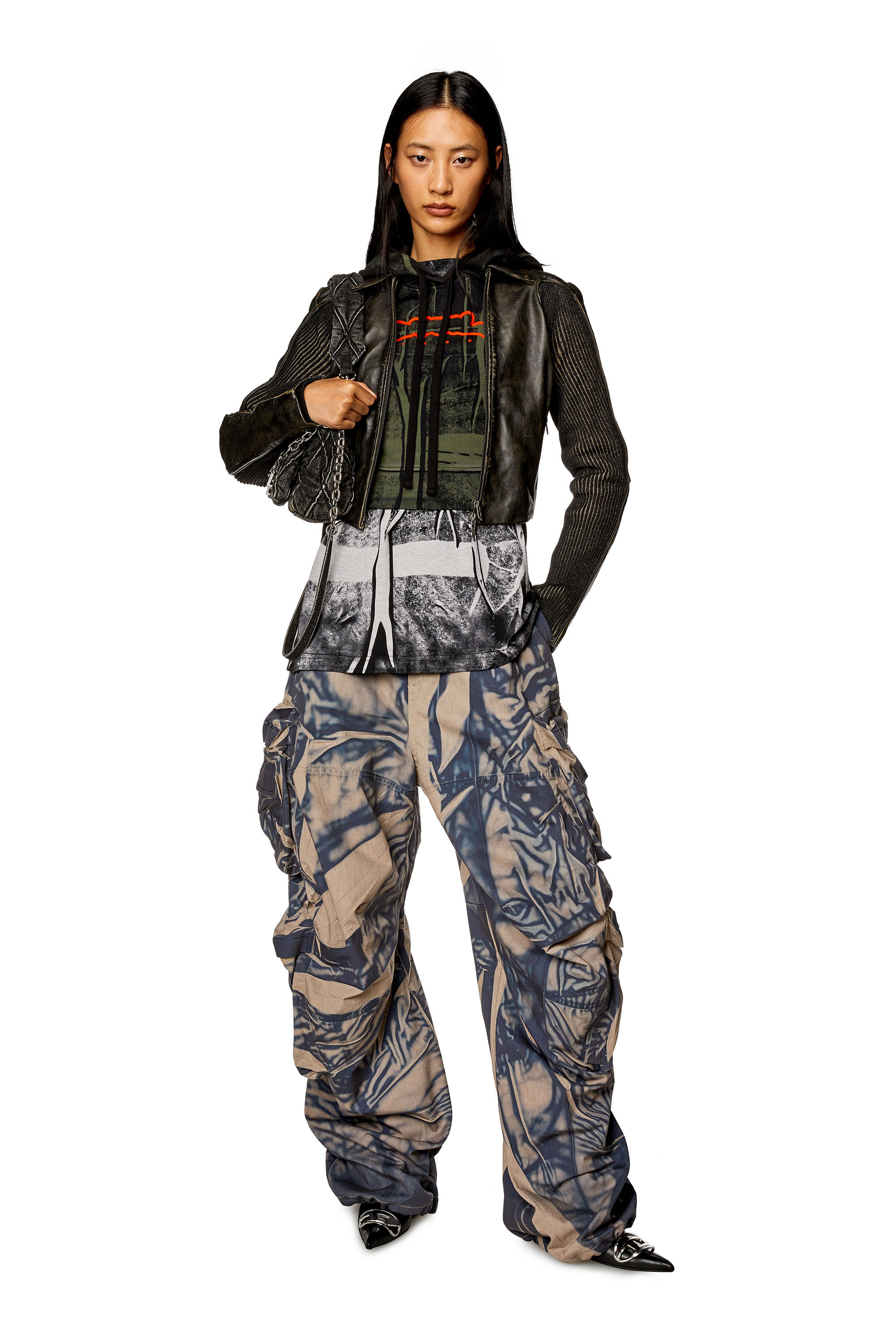 Diesel - F-SLIMMY-HOOD, Woman T-shirt with crease-effect print in Multicolor - Image 1