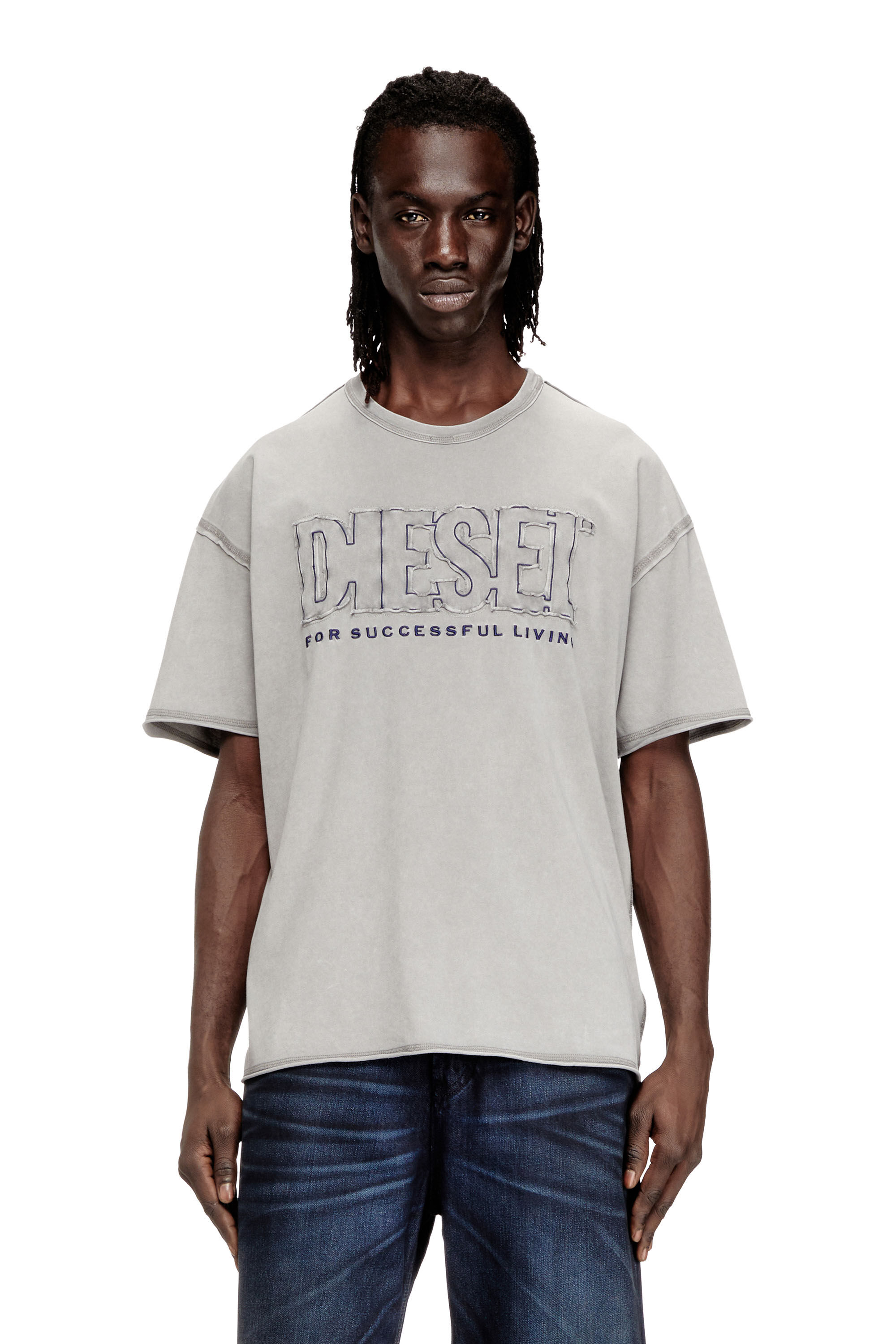 Diesel - T-RAWBOXT, Man's T-shirt with appliqué logo and raw edge in null - 2