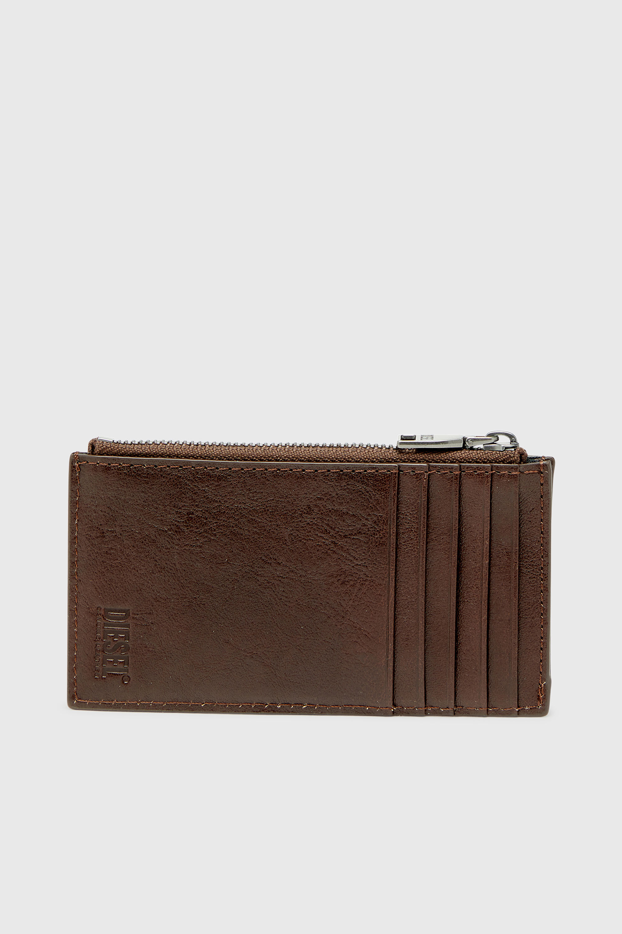 Diesel - FLAG-D CARD HOLDER III, Man's Leather card holder with zip closure in Brown - 2
