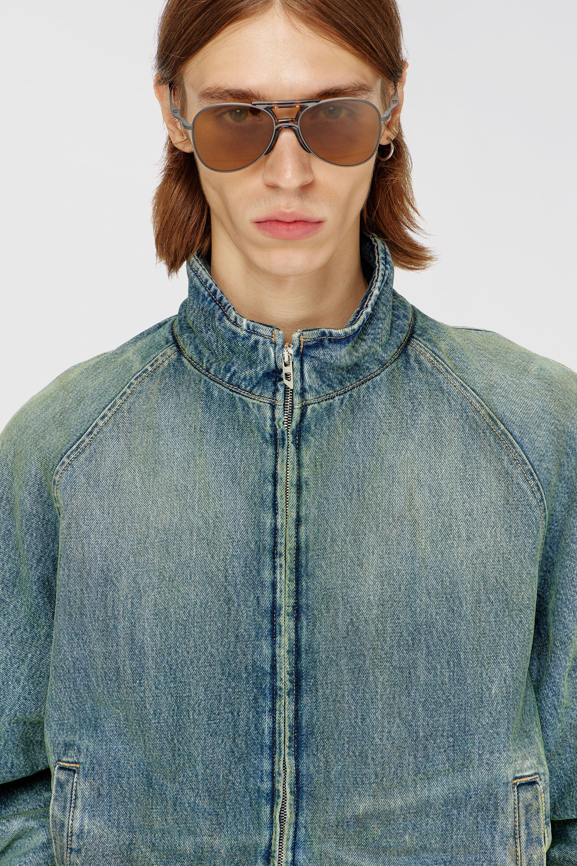 Diesel - D-BARUS-FSJ2, Man's Padded jacket in dirty-effect creased denim in null - 5