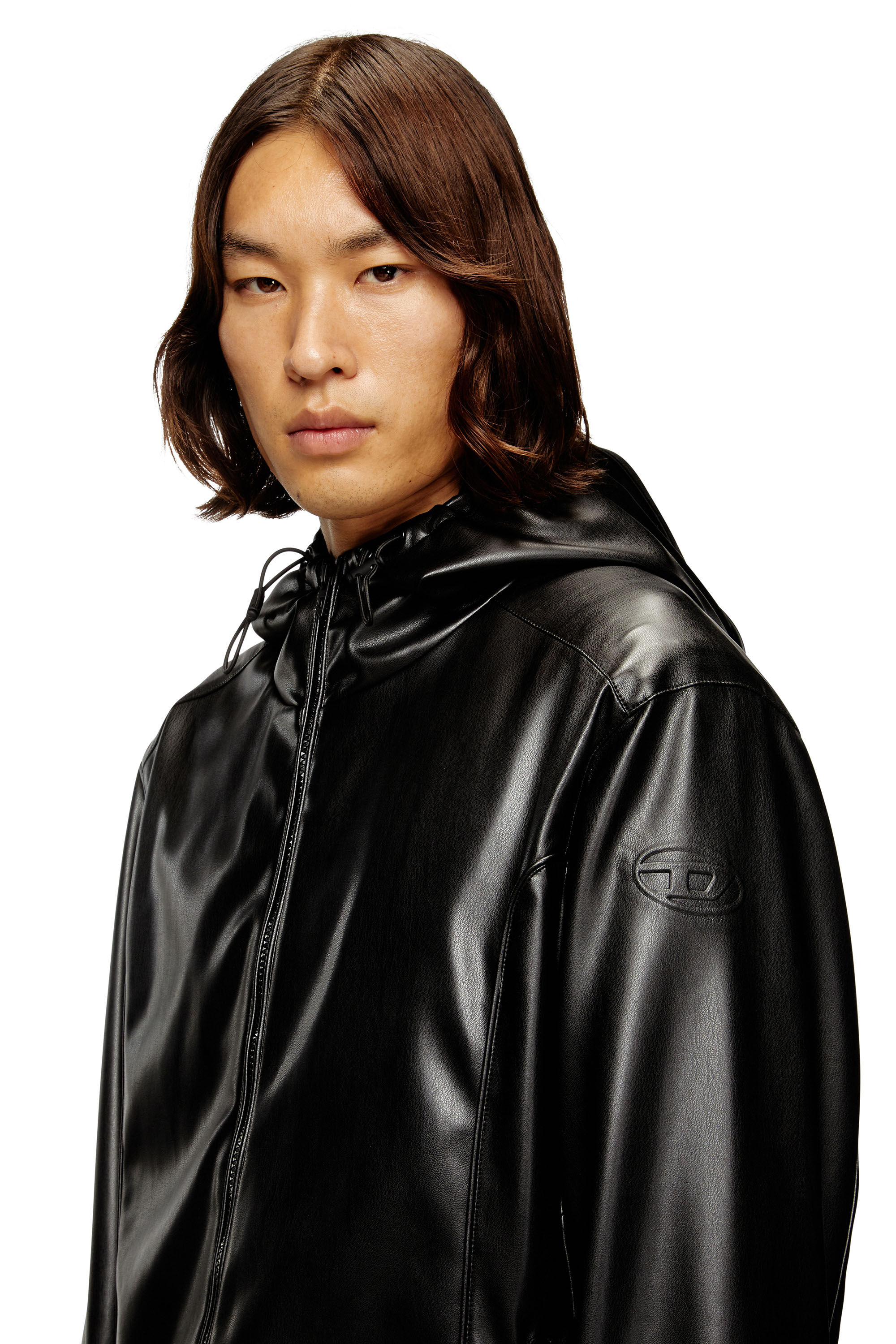 Diesel - J-HIVES-PGBX, Man's Hooded windbreaker in coated fabric in Black - 5
