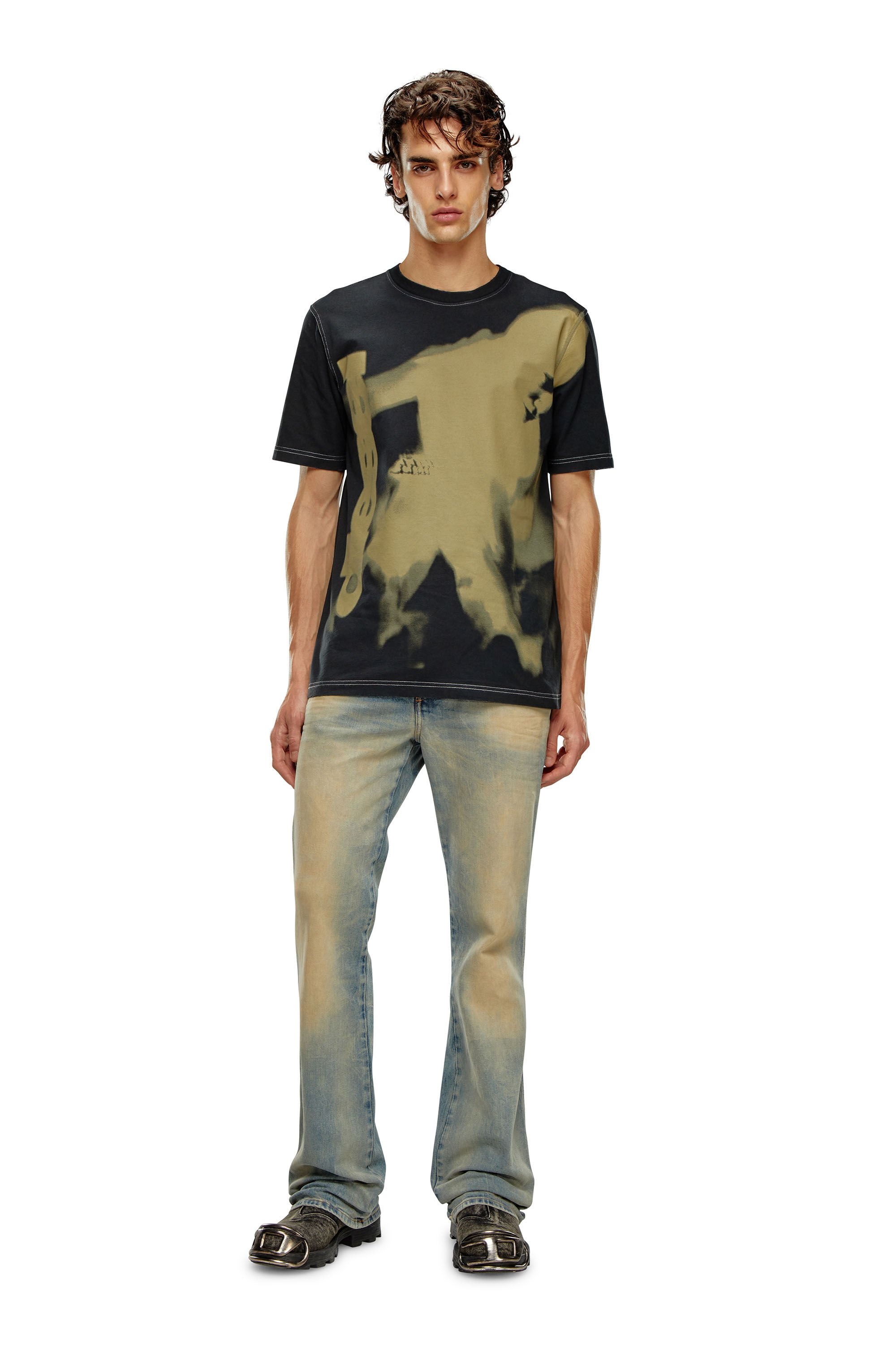 Diesel - T-JUST-N13, Man T-shirt with smudged print in Black - Image 1