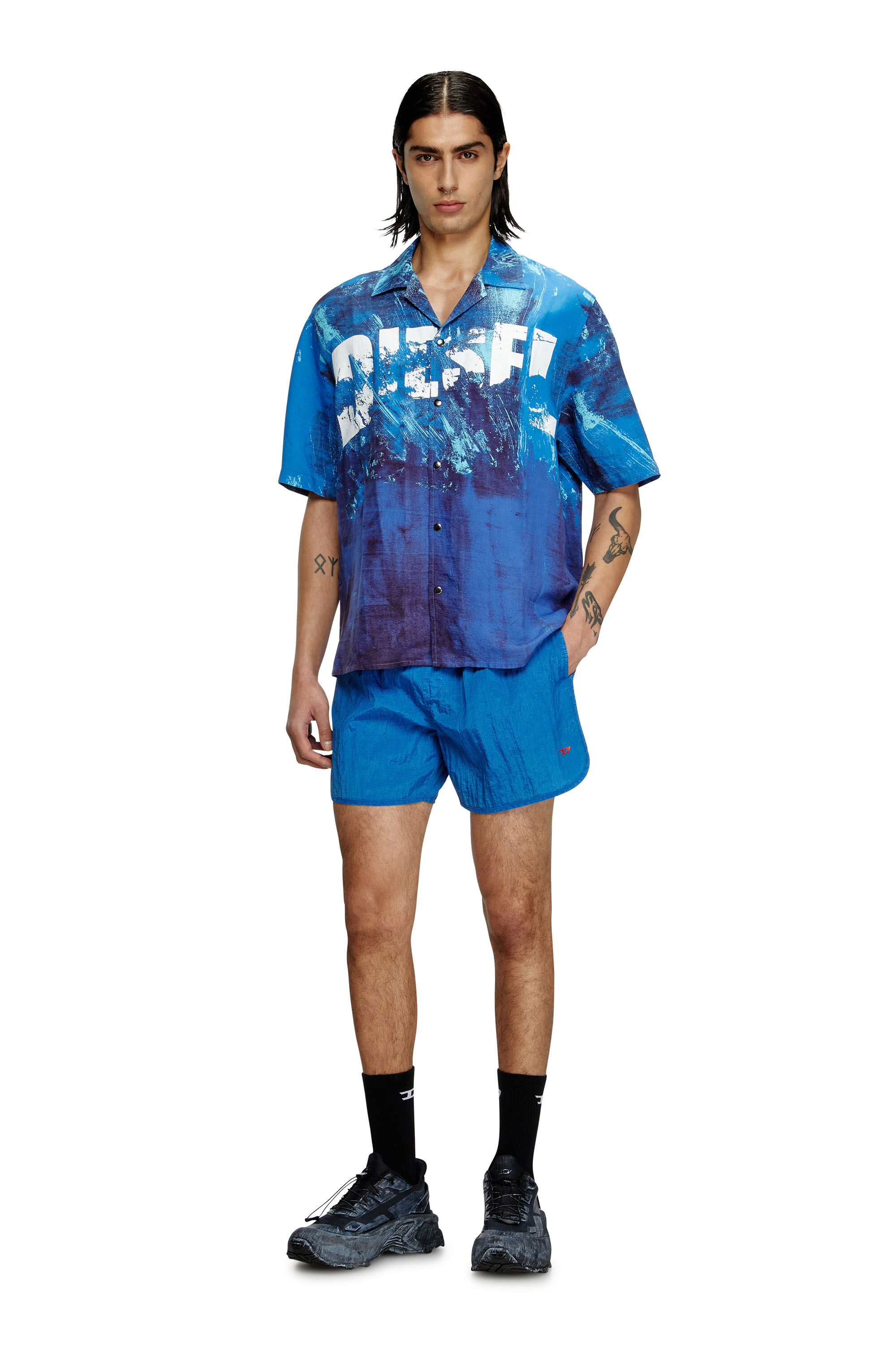 *Diesel*チャールズ-D-ポップ プリント ビーチシャツ Men's Printed beach shirt in linen blend | Blue | Diesel