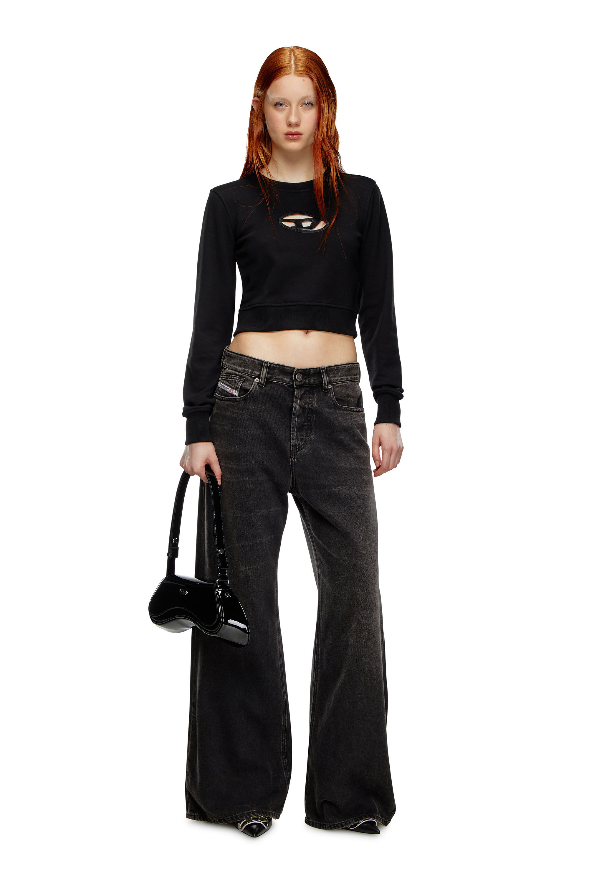 Diesel - F-SLIMMY-OD, Woman Cropped sweatshirt with cut-out logo in Black - Image 1