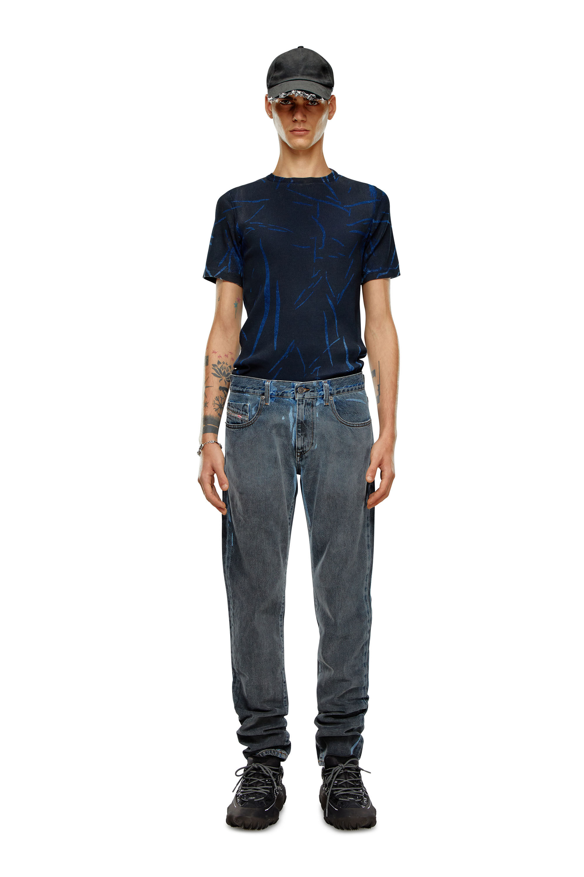 Diesel - DTO-D-RIBBER, Man T-shirt with crease-effect print in Blue - Image 1