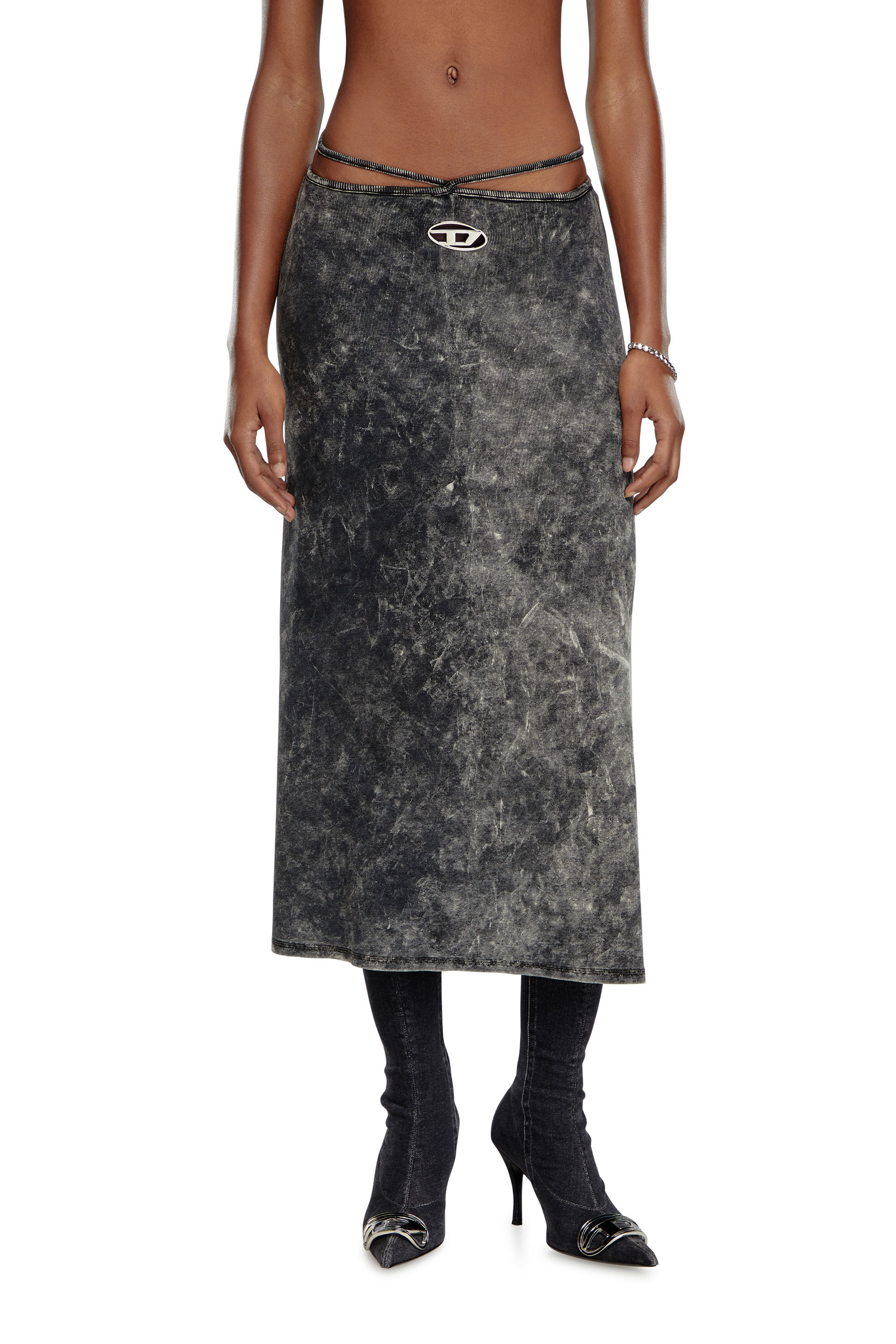 Diesel - O-ROSSI, Woman Marbled midi skirt with wrap-around ties in Grey - Image 3