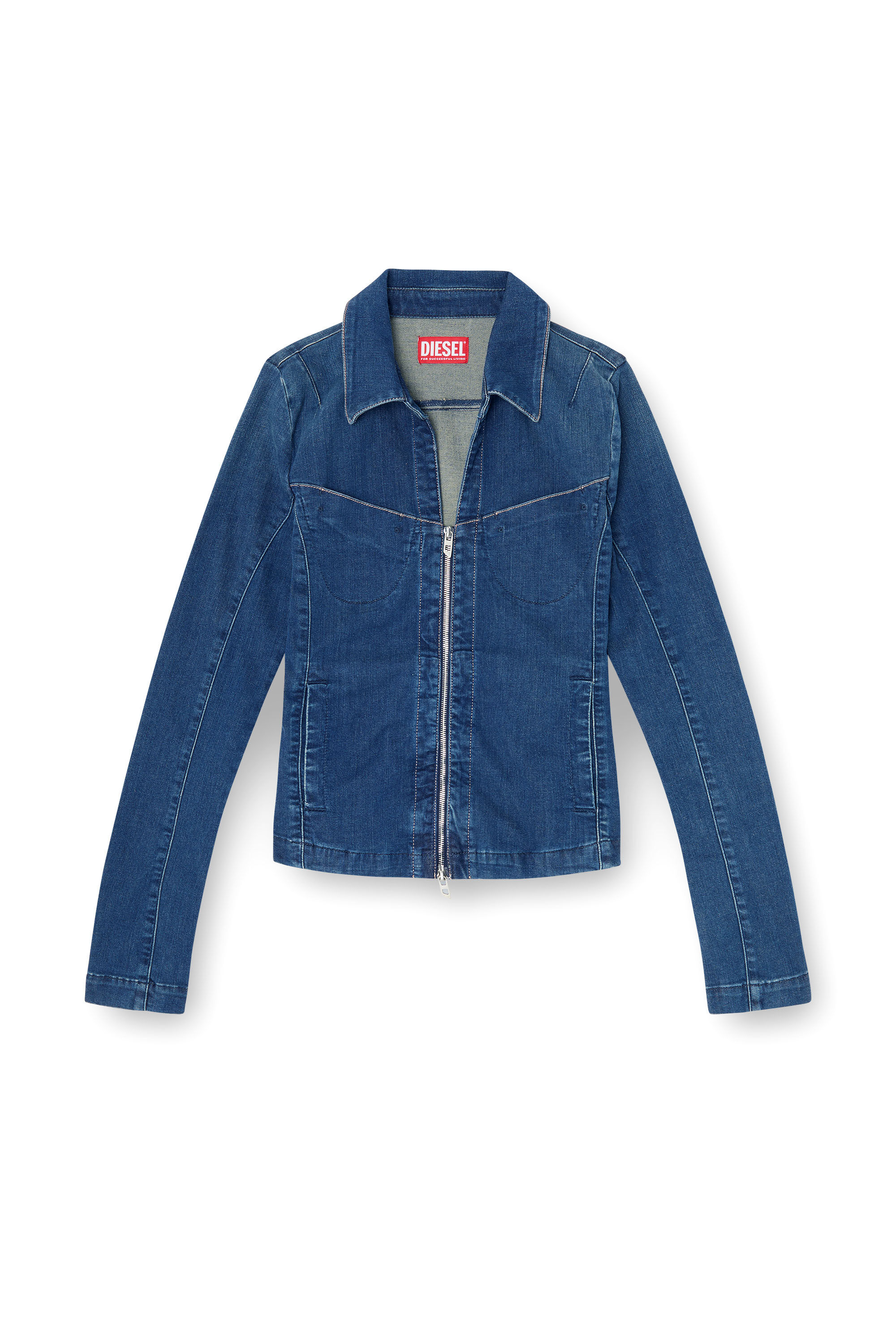 Diesel - DE-QUINOR-S1, Woman's Full-zip shirt in denim in Medium blue - 2