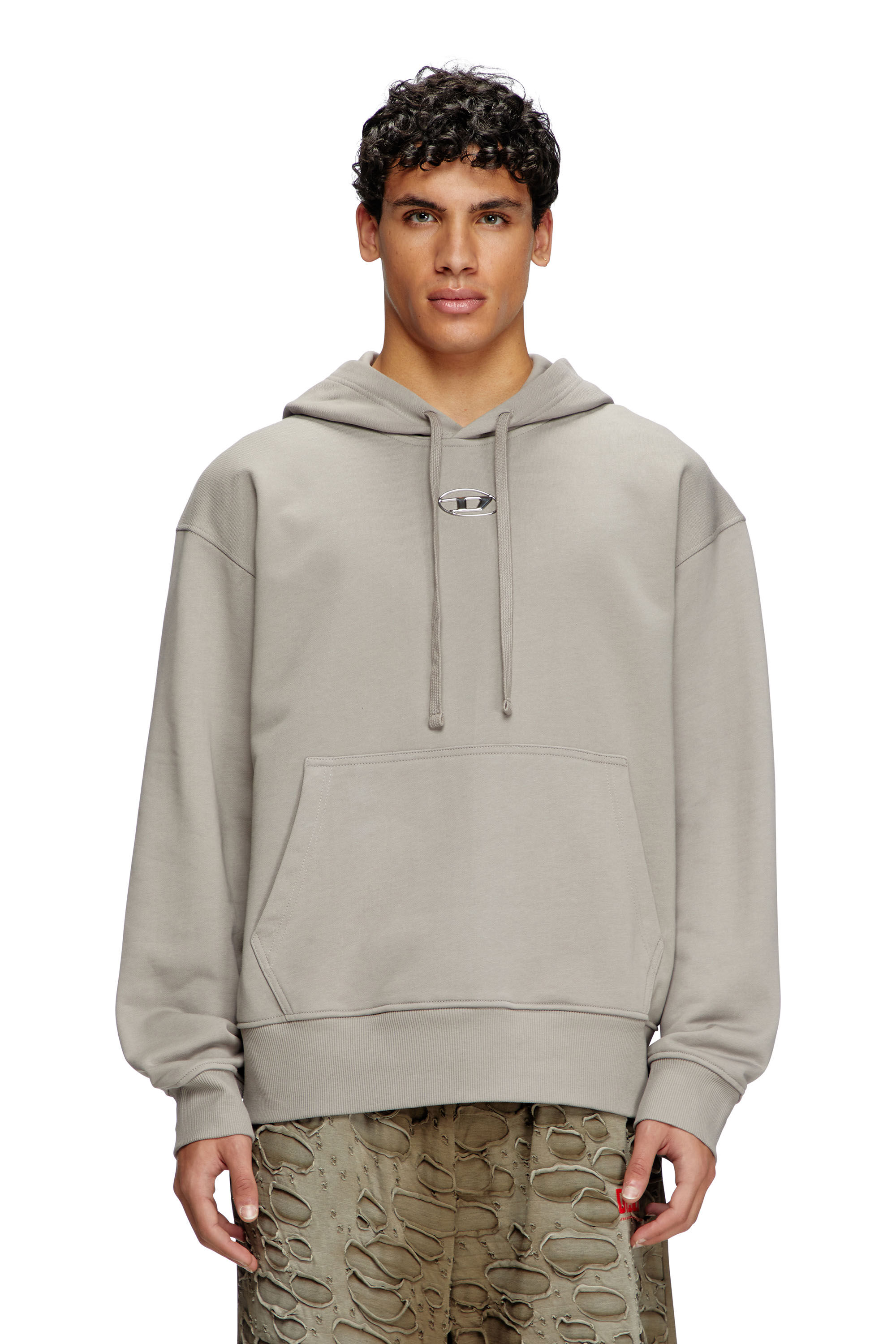 Diesel - S-MACS-HOOD-OD, Man's Hoodie with metallic logo in Grey - 3