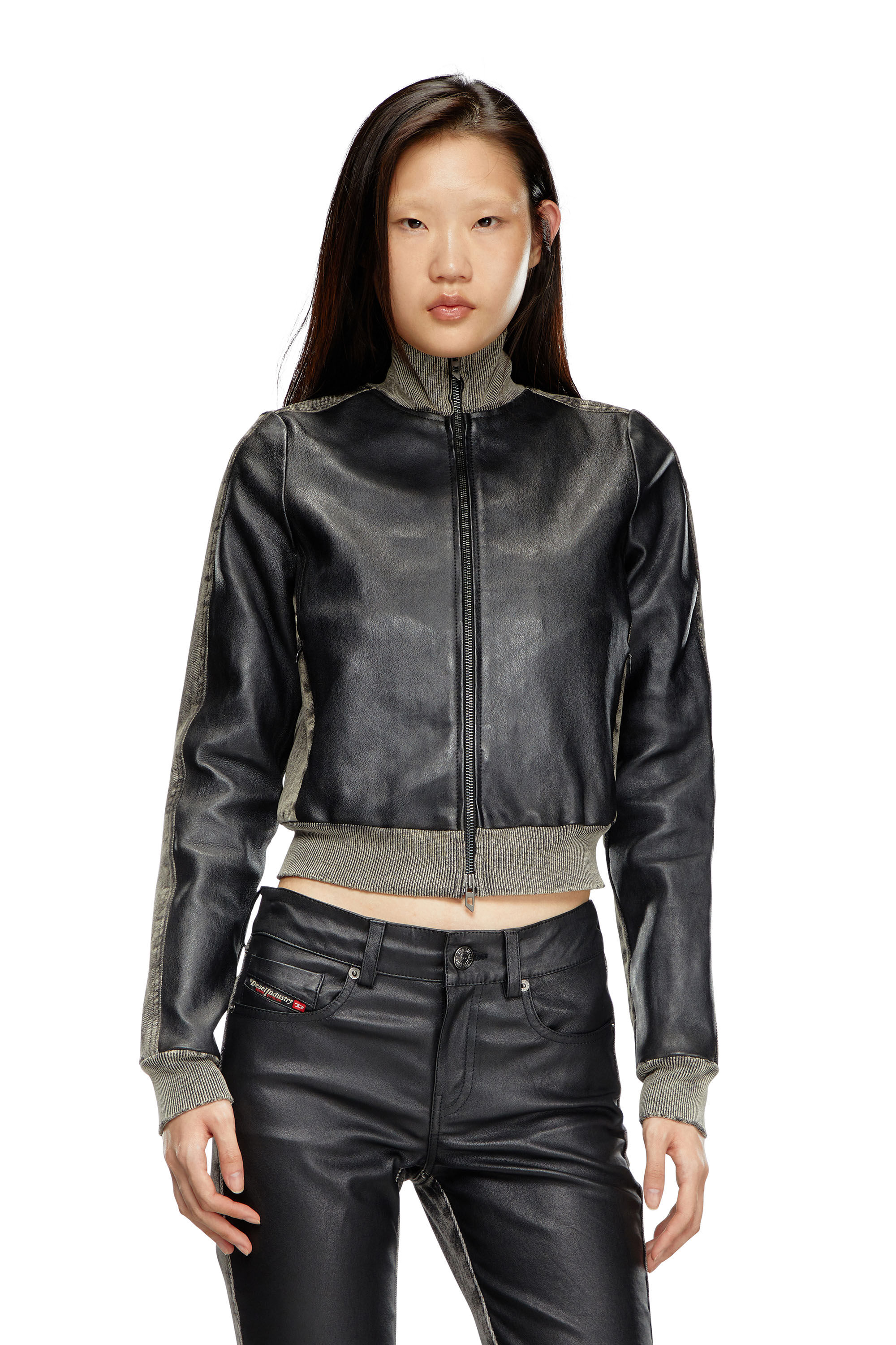 Diesel - L-EADER, Woman Hybrid jacket in leather and denim in Black - Image 3