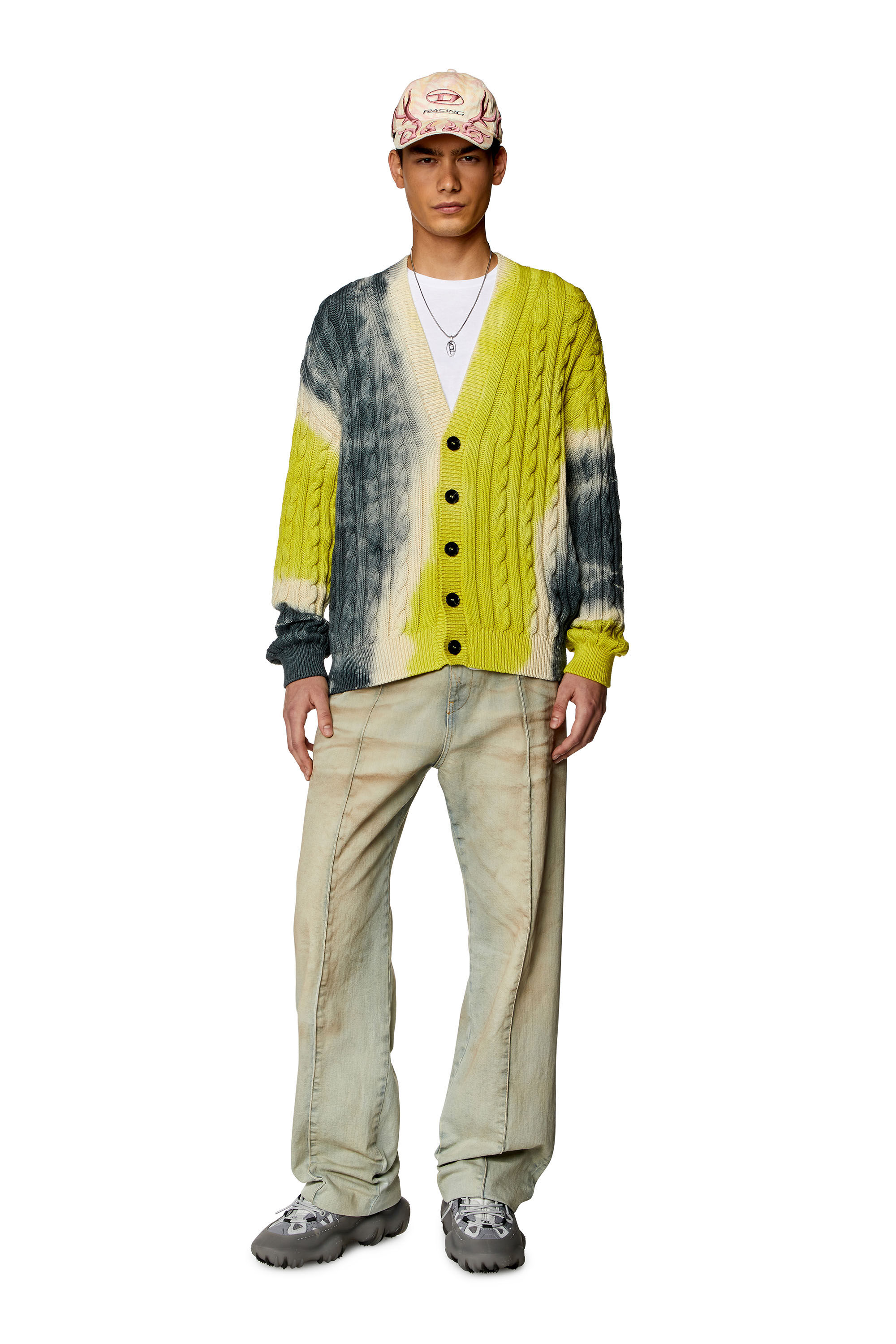 Diesel - K-JONNY, Man Tie-dye cardigan in cable-knit cotton in Multicolor - Image 1
