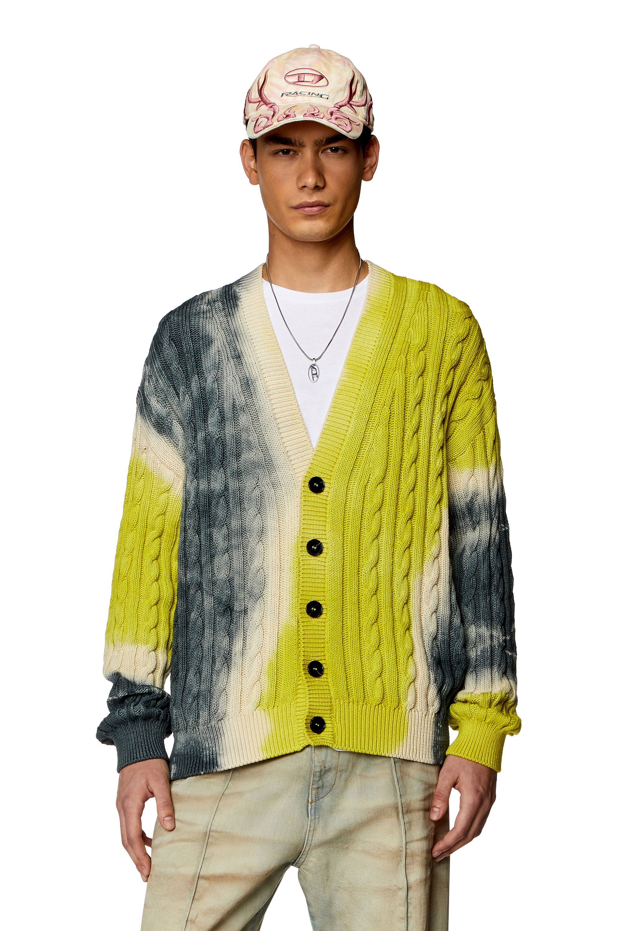 Diesel - K-JONNY, Man Tie-dye cardigan in cable-knit cotton in Multicolor - Image 3