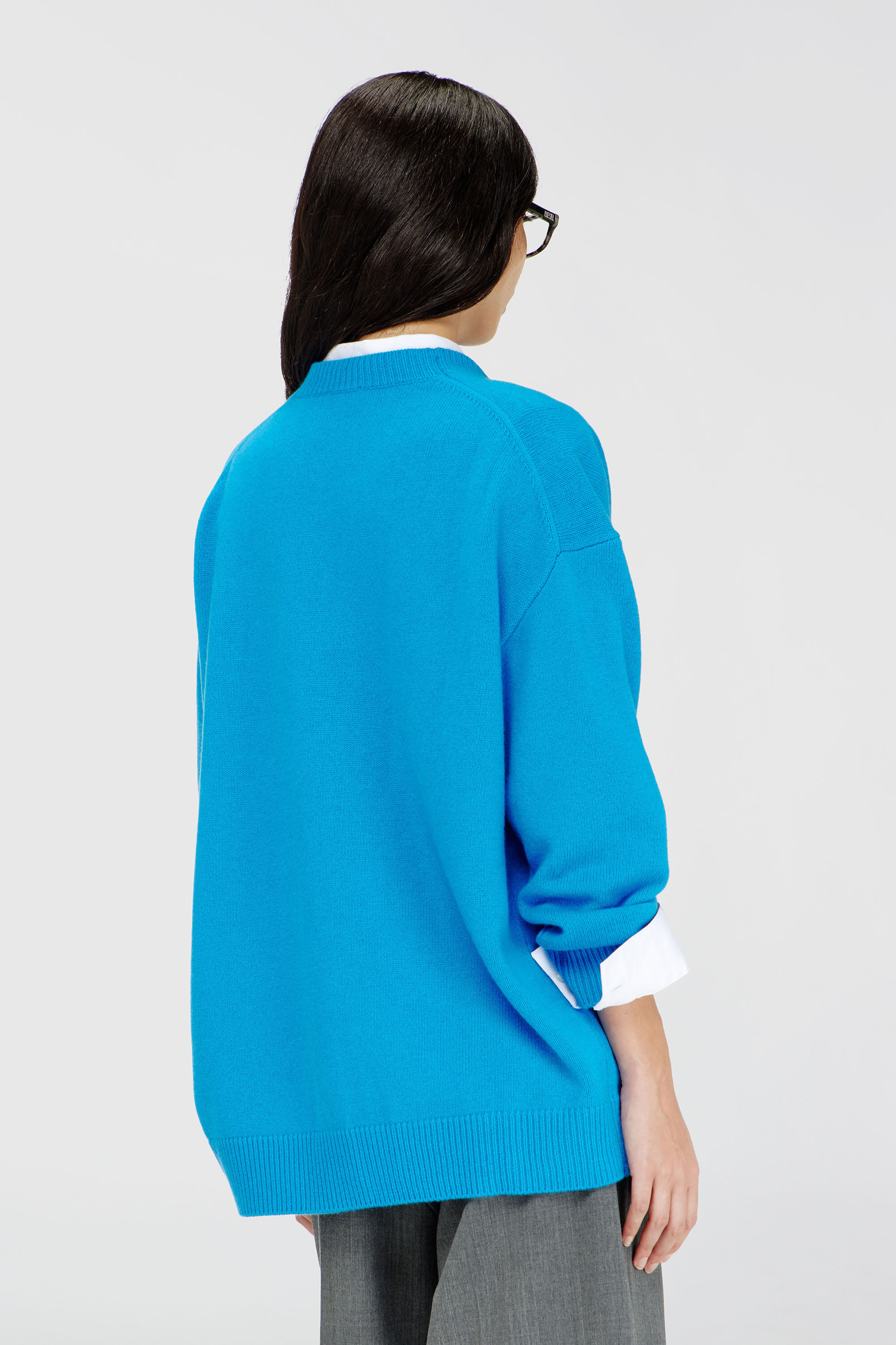 Diesel - M-IMIRA, Woman's Wool V-neck cardigan with neck logo in Azure - 3