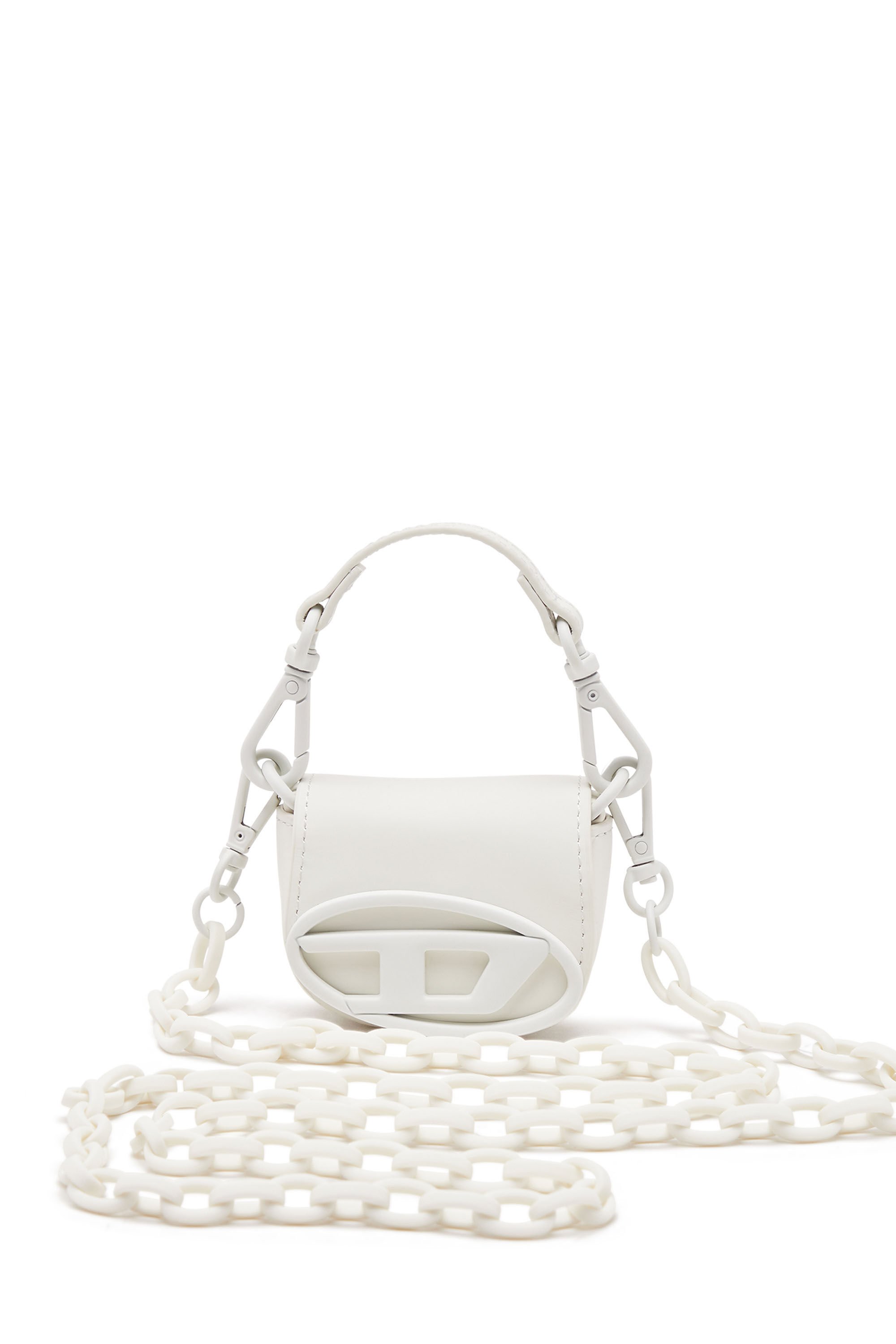 Diesel - 1DR XXS CHAIN, Woman Iconic micro bag charm in matte leather in White - Image 1