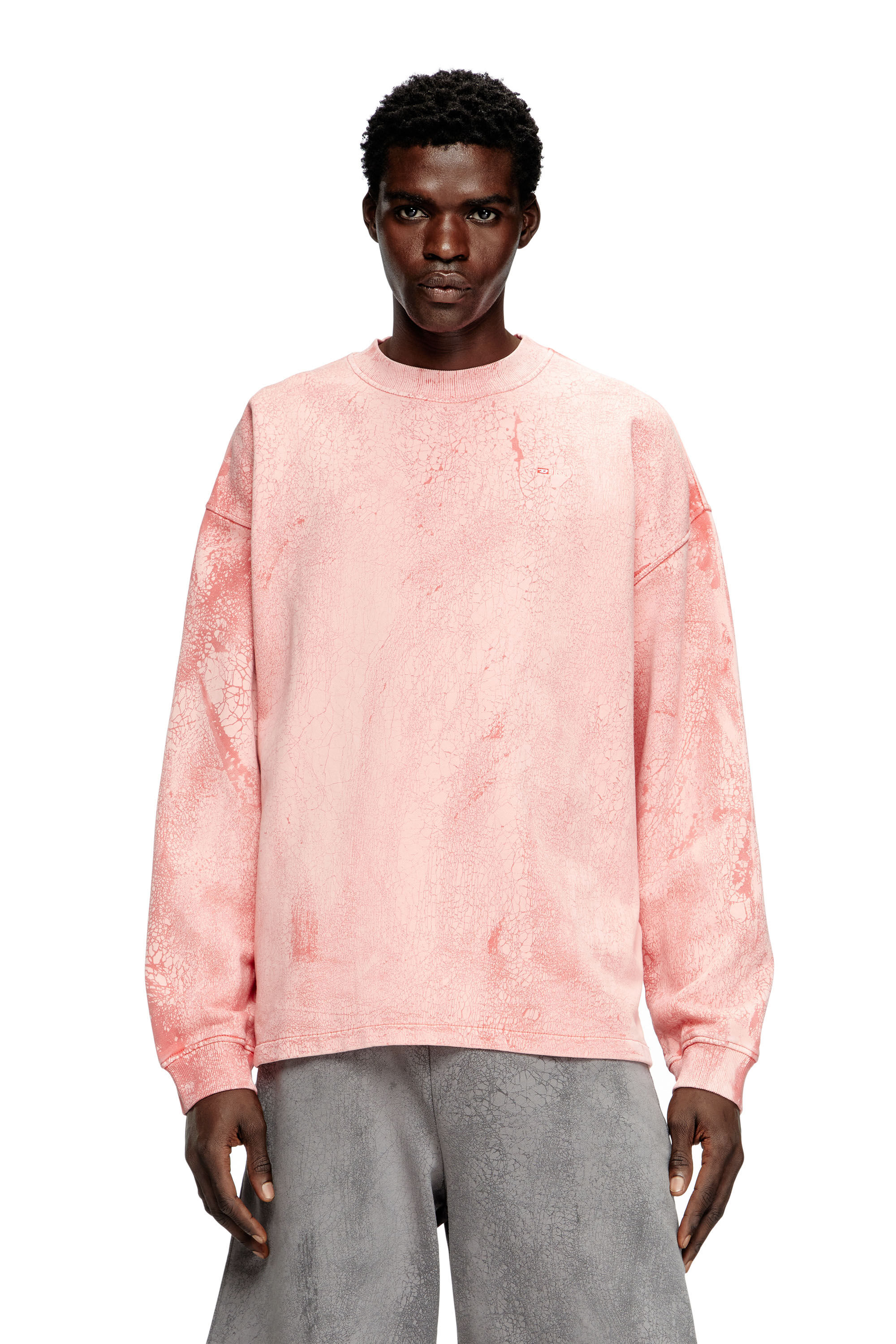 Diesel - S-BAXT-T1, Man's Cracked-effect sweatshirt with micro logo in Pink - 3