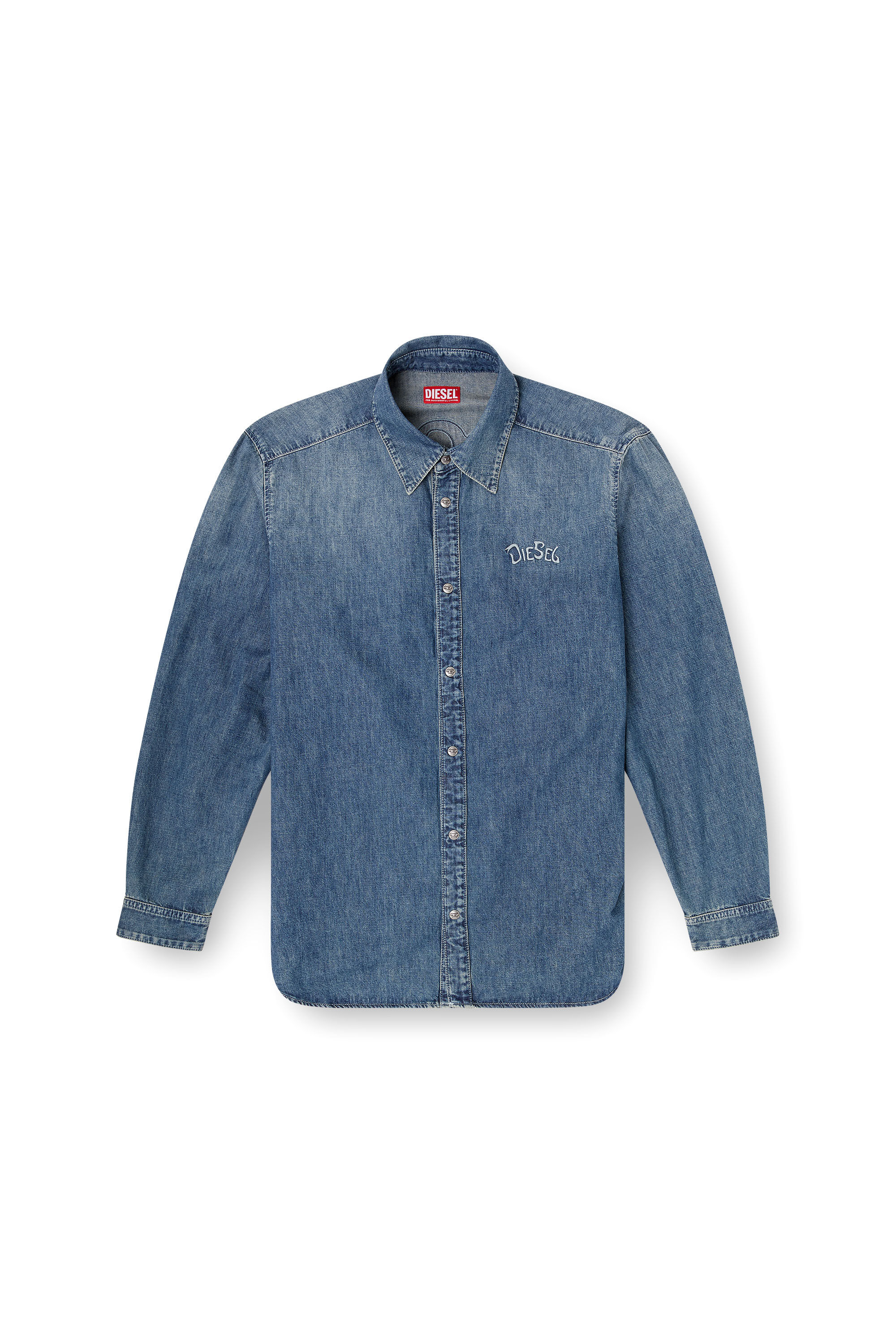 Diesel - D-SIMPLY-S15, Man's Denim shirt with embroidered emblem in Blue - 2