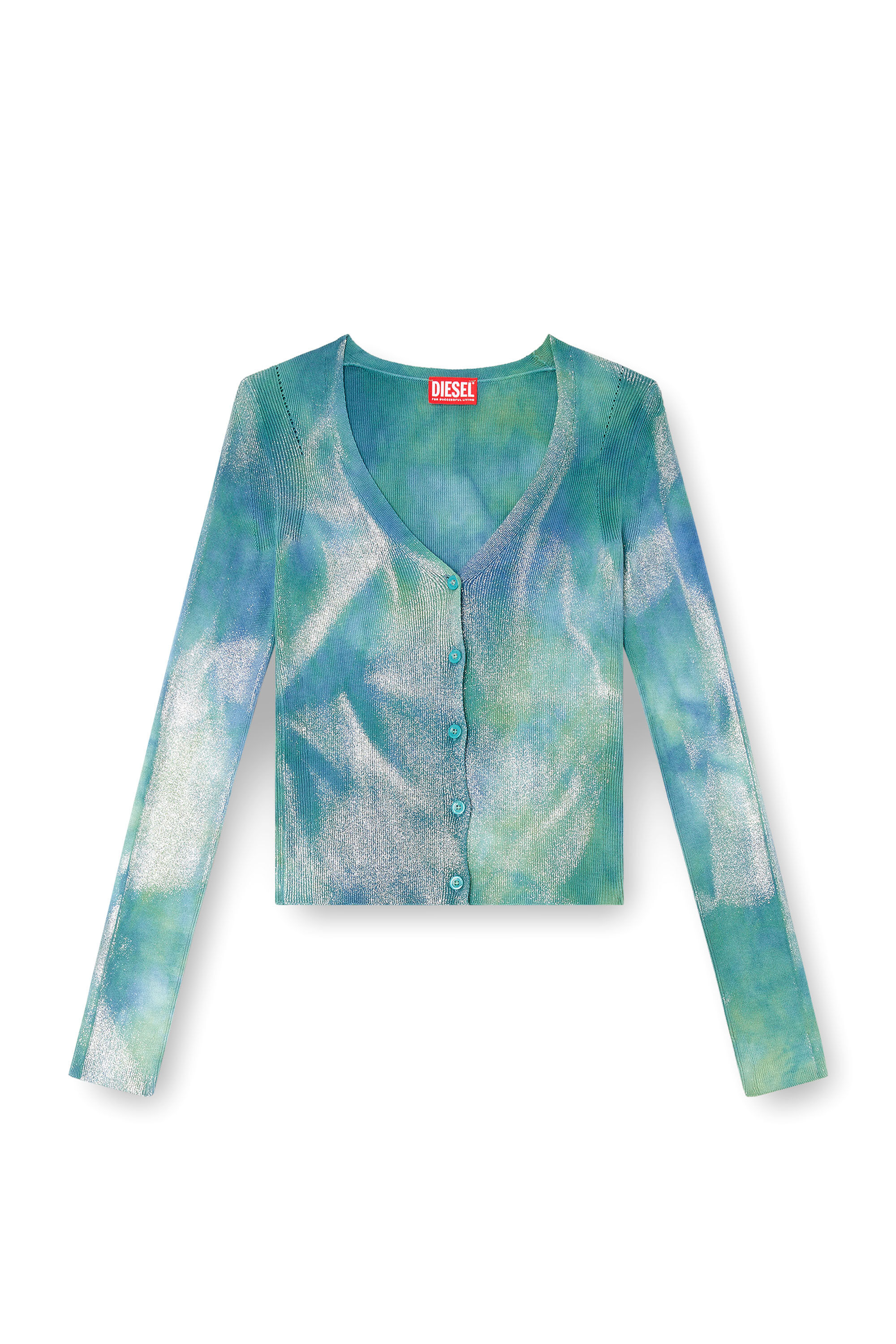 Diesel - M-ISOTTA, Woman's Cardigan in metallic solarised knit in Azure - 2