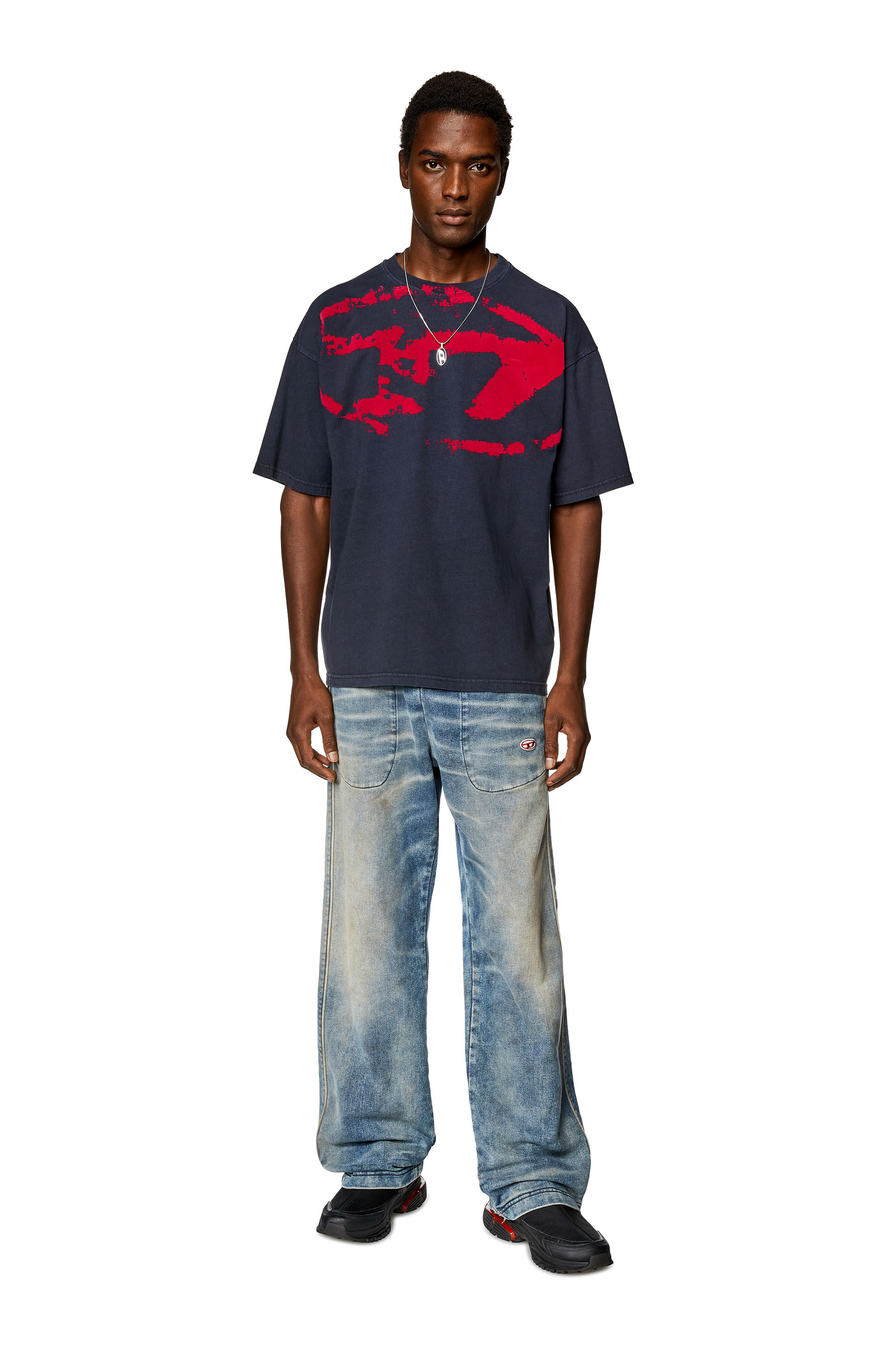 Diesel - T-BOXT-N14, Man T-shirt with distressed flocked logo in Blue - Image 3