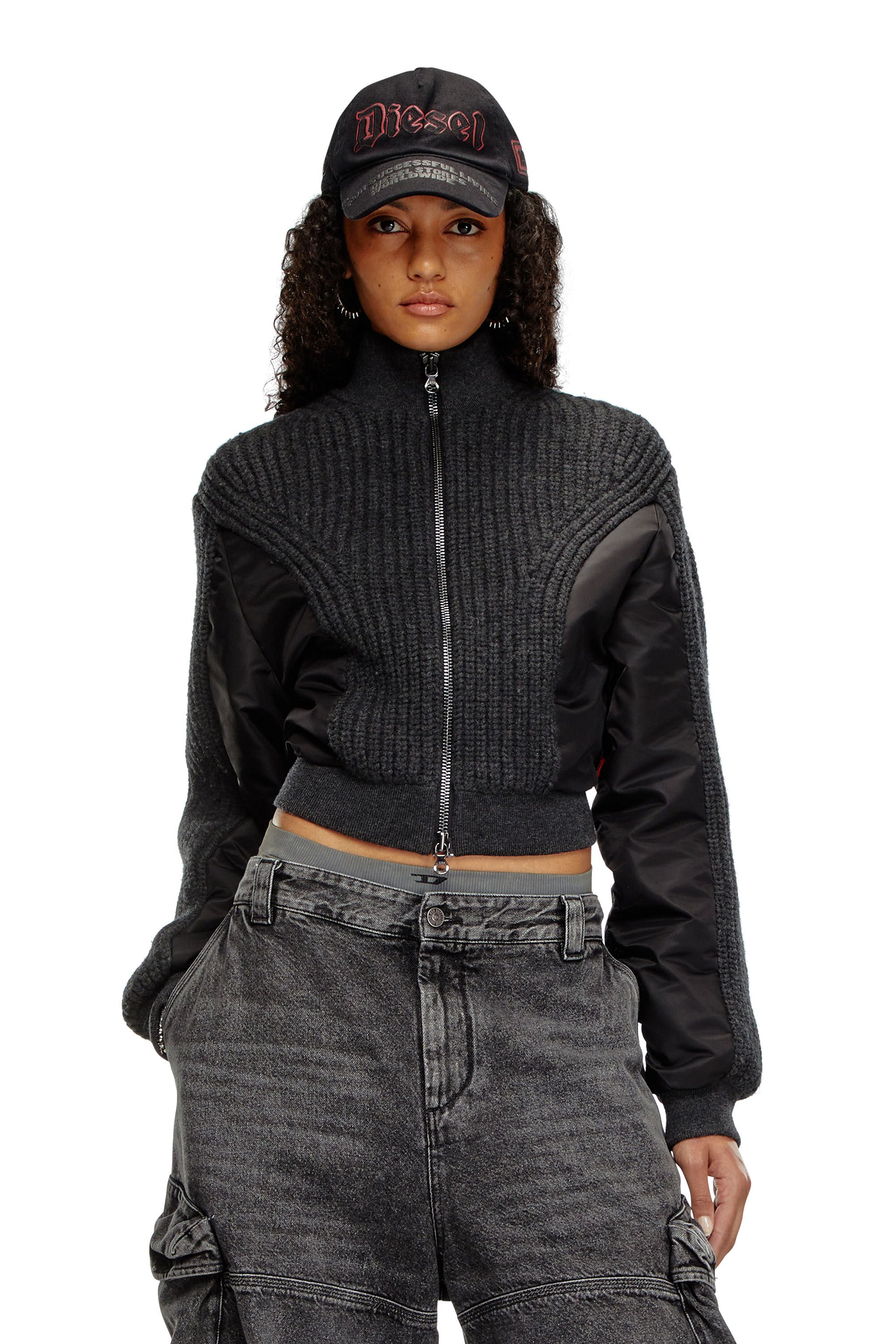 Diesel - M-ODENA, Woman Jacket in wool knit and padded nylon in Black - Image 3