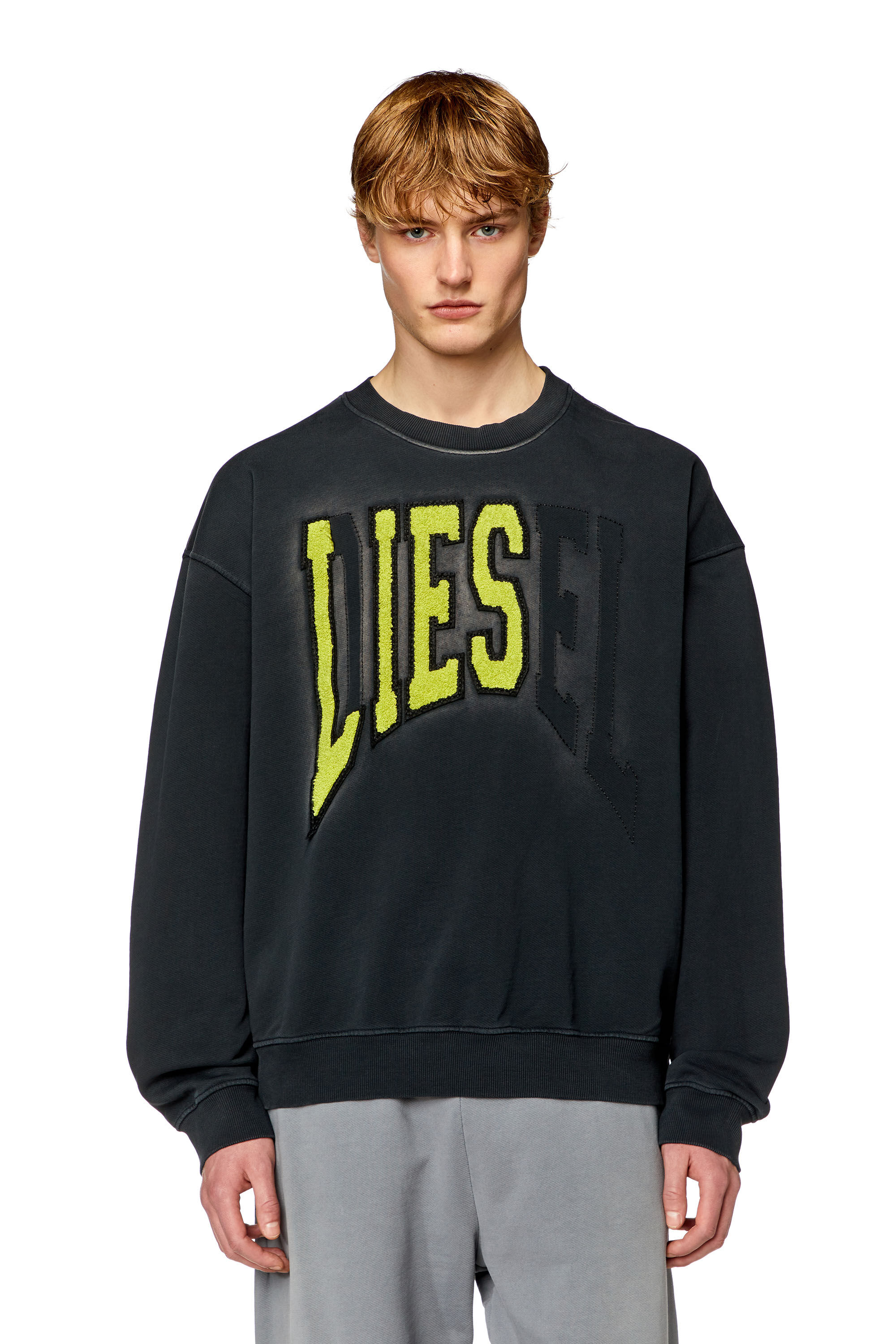 Diesel - S-BOXT-N6, Man College sweatshirt with LIES patches in Black - Image 3