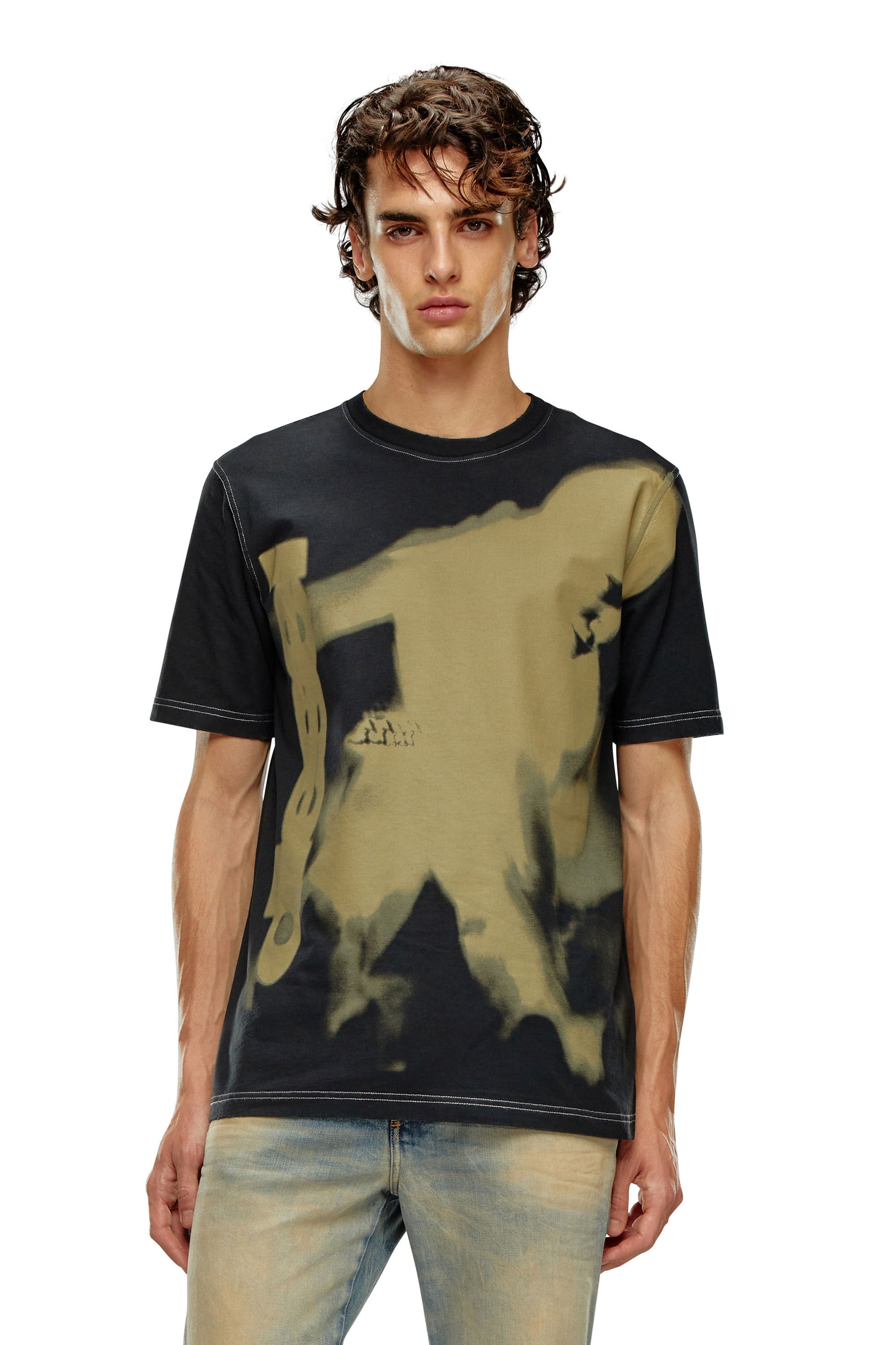 Diesel - T-JUST-N13, Man T-shirt with smudged print in Black - Image 3