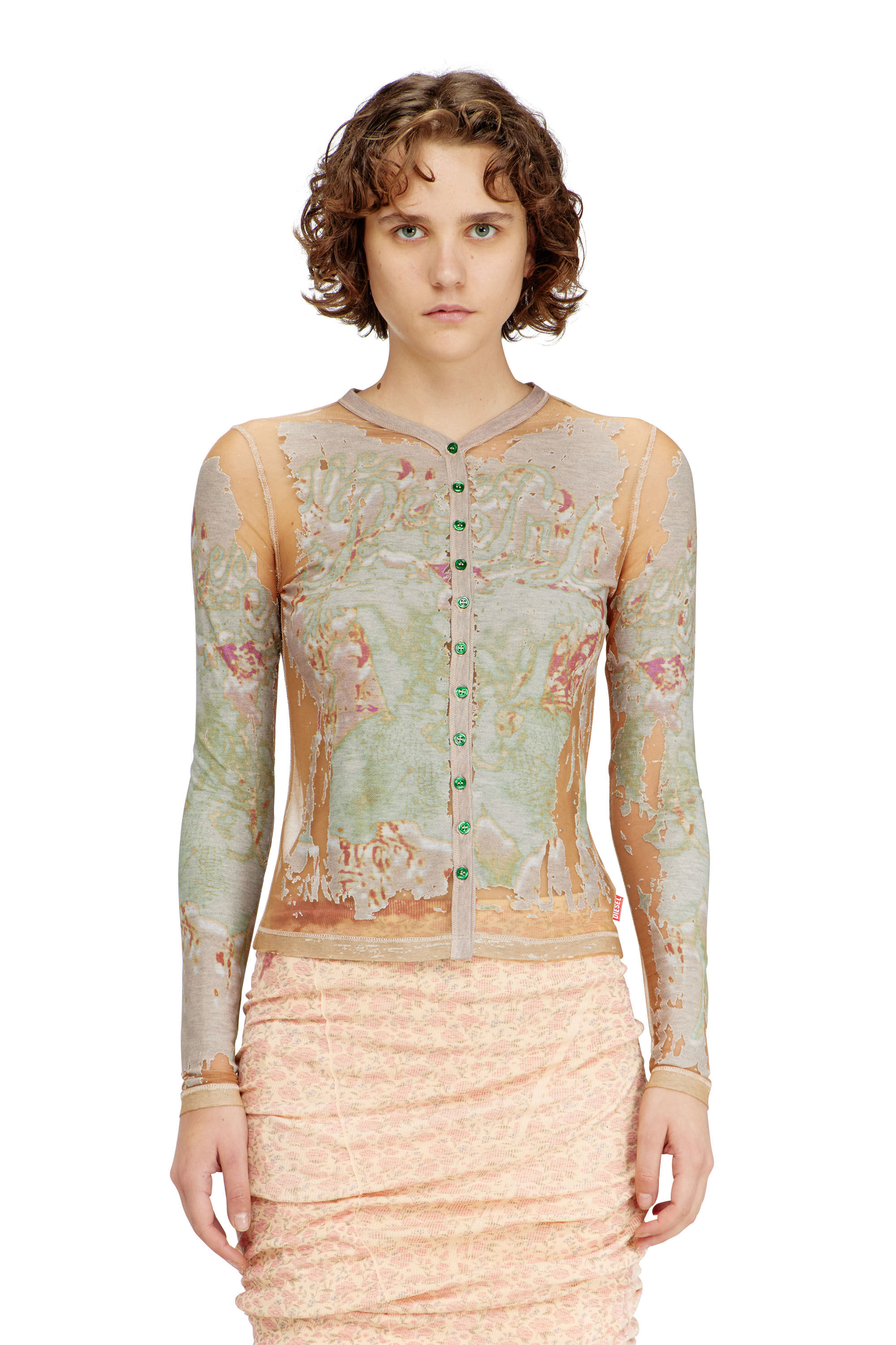 Diesel - T-GABRY, Woman's Cardigan top in printed devor&eacute; jersey in Light Brown - 3