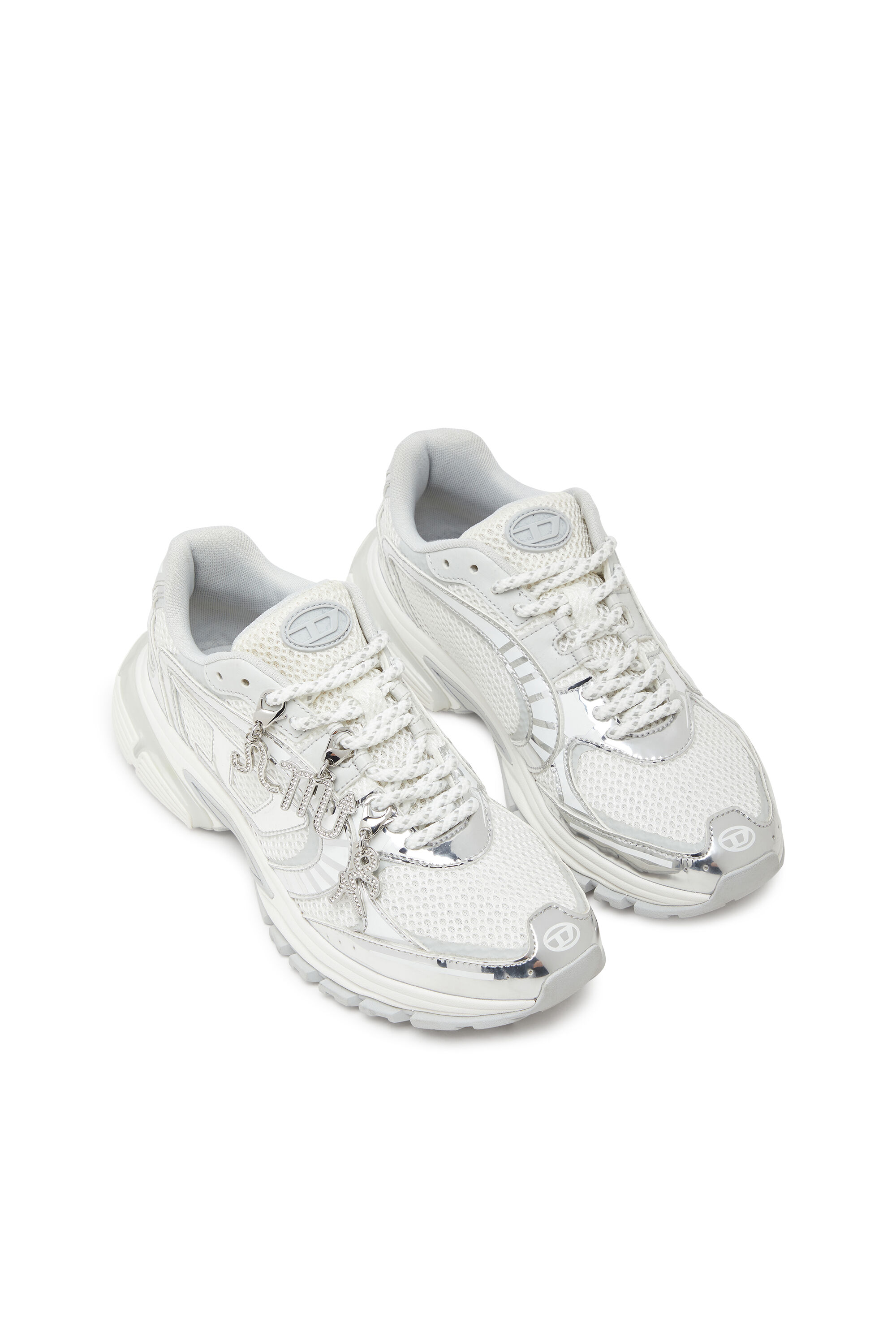 Diesel - S-PRO-V-DENSE LOW W, Woman's S-Pro-V-Dense-Metallic mesh sneakers with Oval D logo in White/Silver - 7