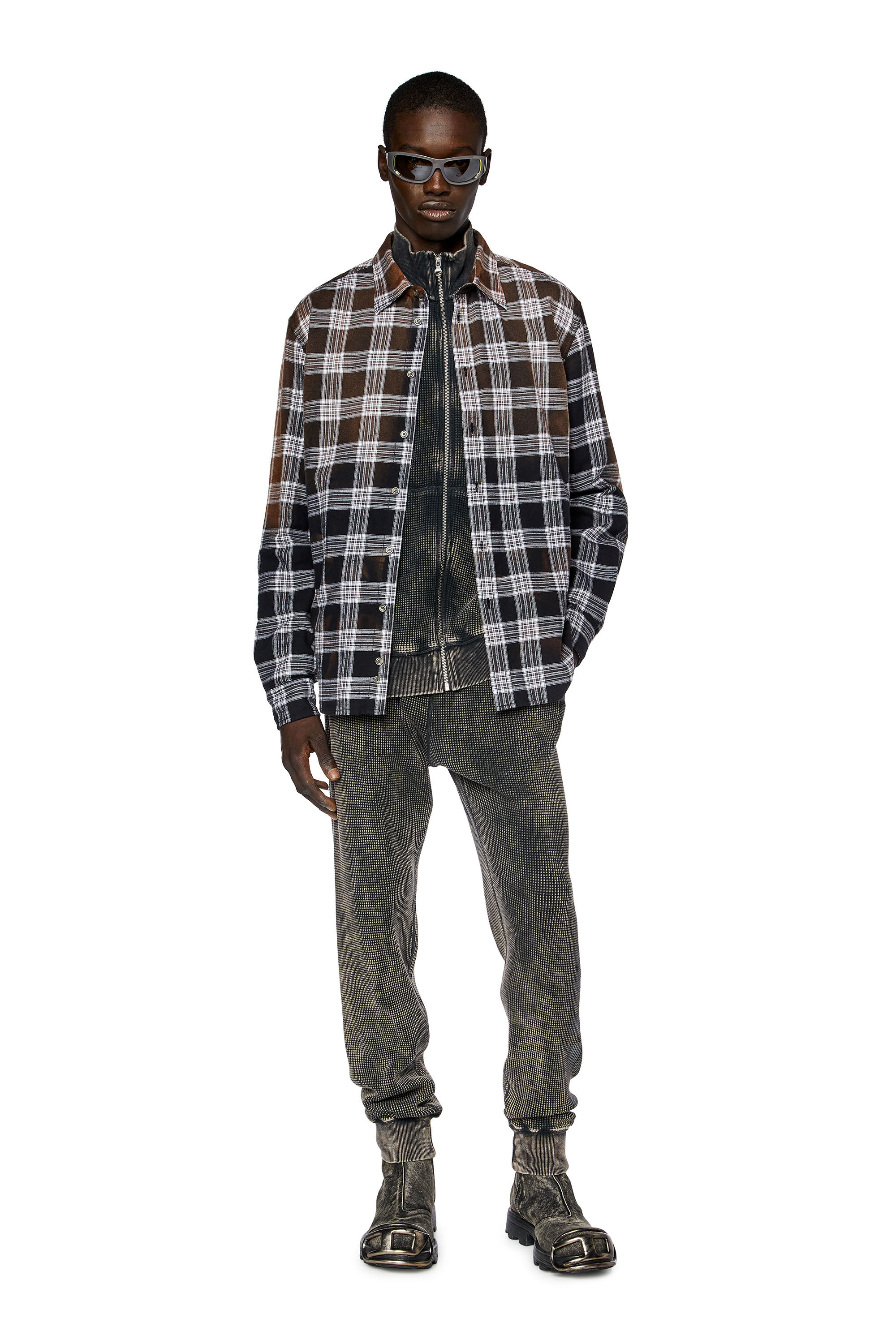 Diesel - S-UMBE-CHECK-NW, Man Checked shirt in dégradé flannel in Multicolor - Image 1