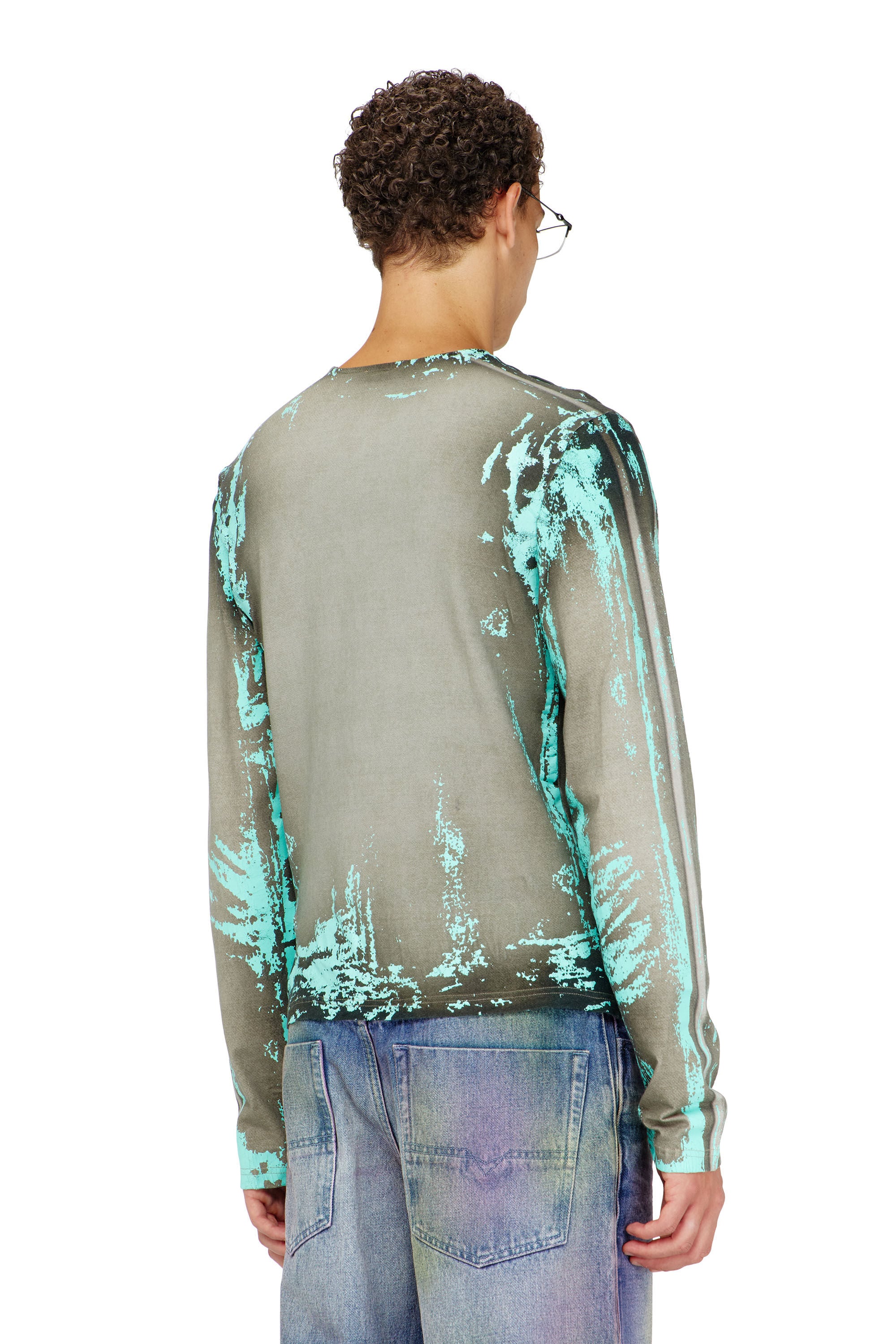 Diesel - T-FYNO-ML, Man's Grandad T-shirt in cracked leather-effect jersey in null - 3