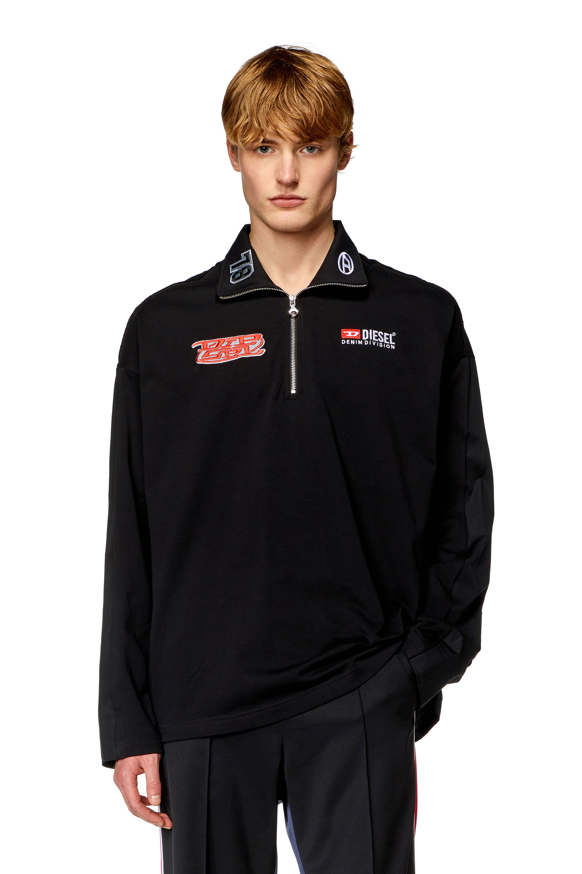 Diesel - S-GANDER-R, Man Half-zip shirt in jersey and poplin in Black - Image 3