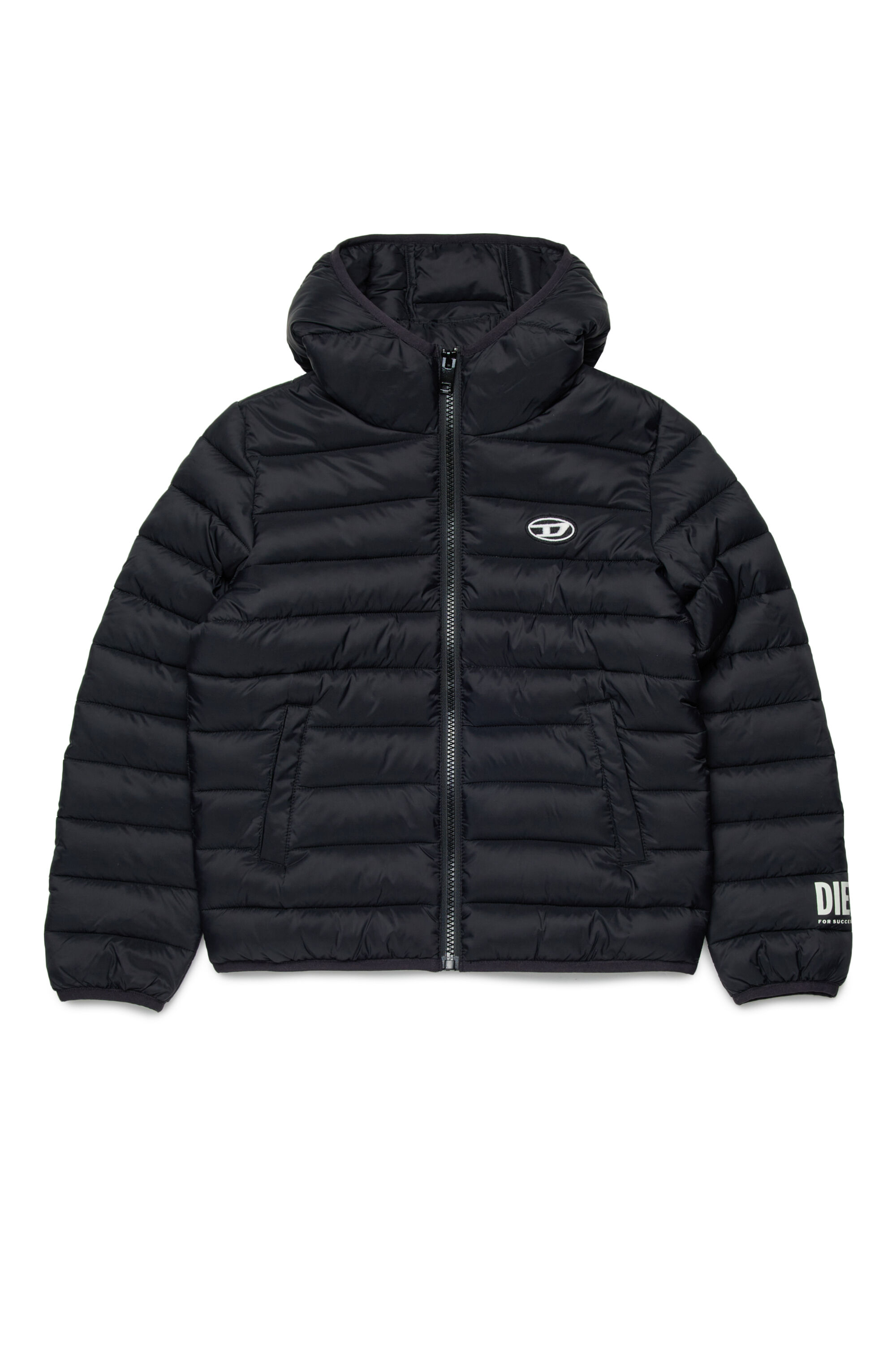 Diesel - JSTONY, Unisex's Nylon puffer jacket with hood in Black - 1