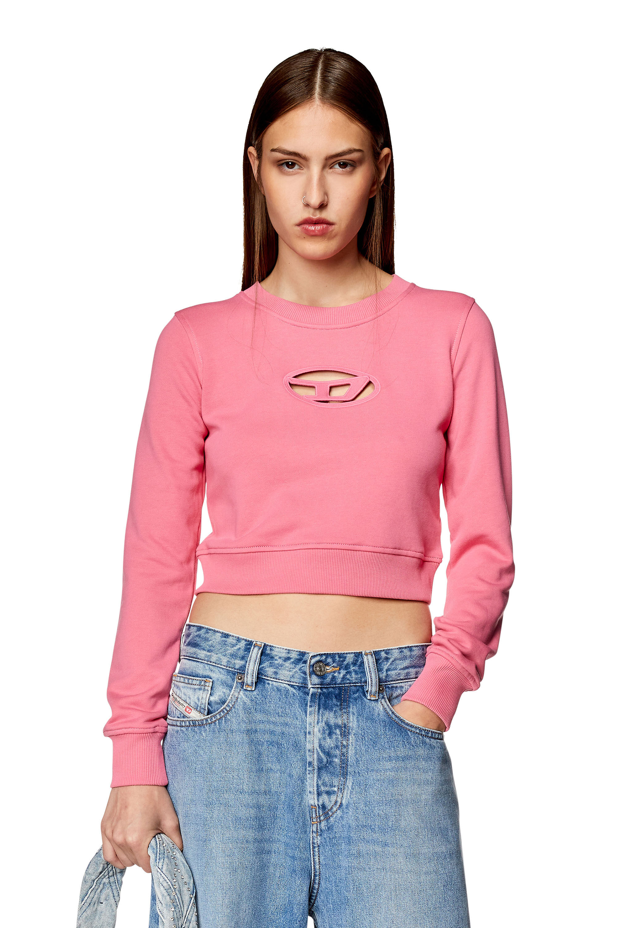 Diesel - F-SLIMMY-OD, Woman Cropped sweatshirt with cut-out logo in Pink - Image 3