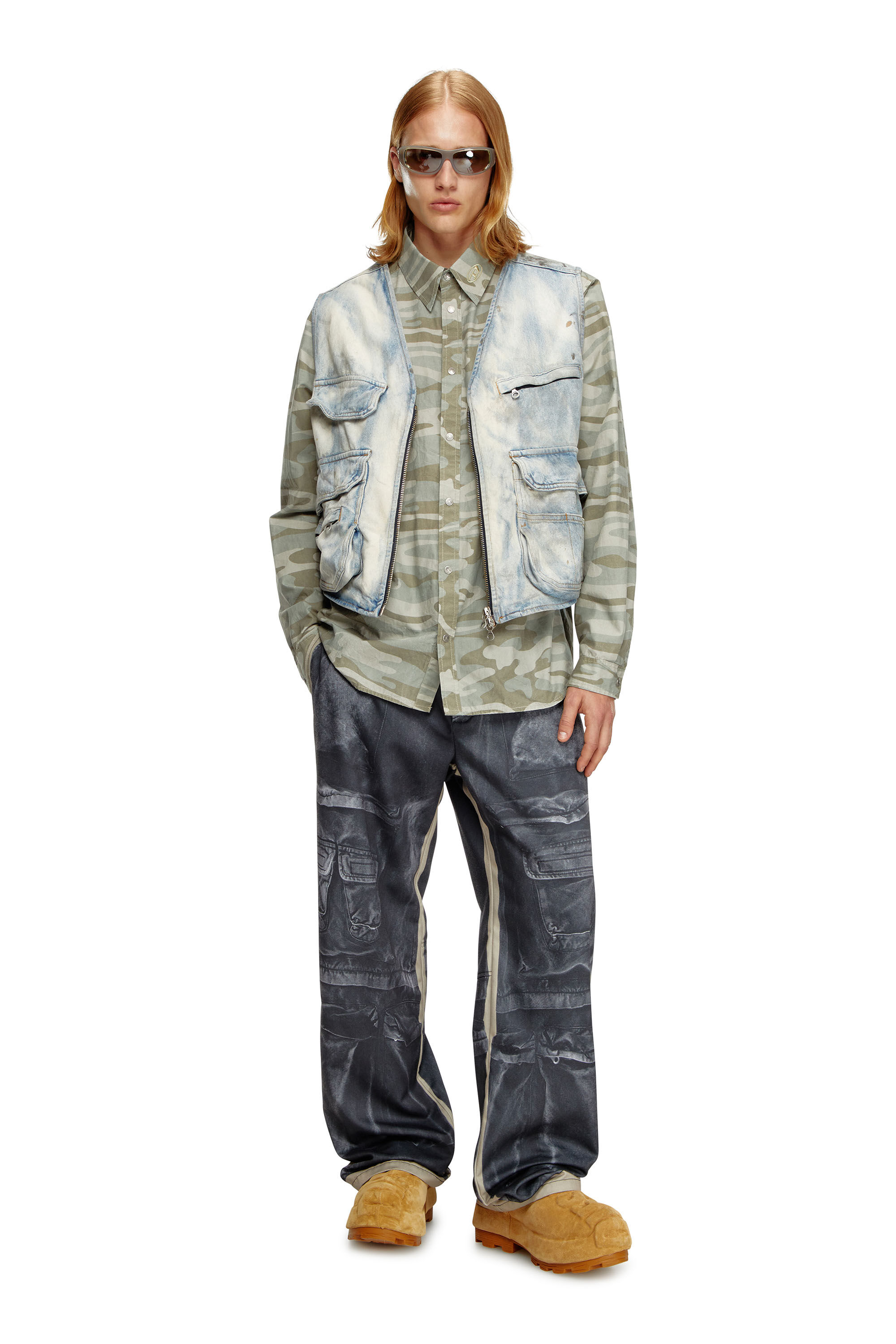 Diesel - S-HOLTE, Man Poplin shirt with camo print in Green - Image 1