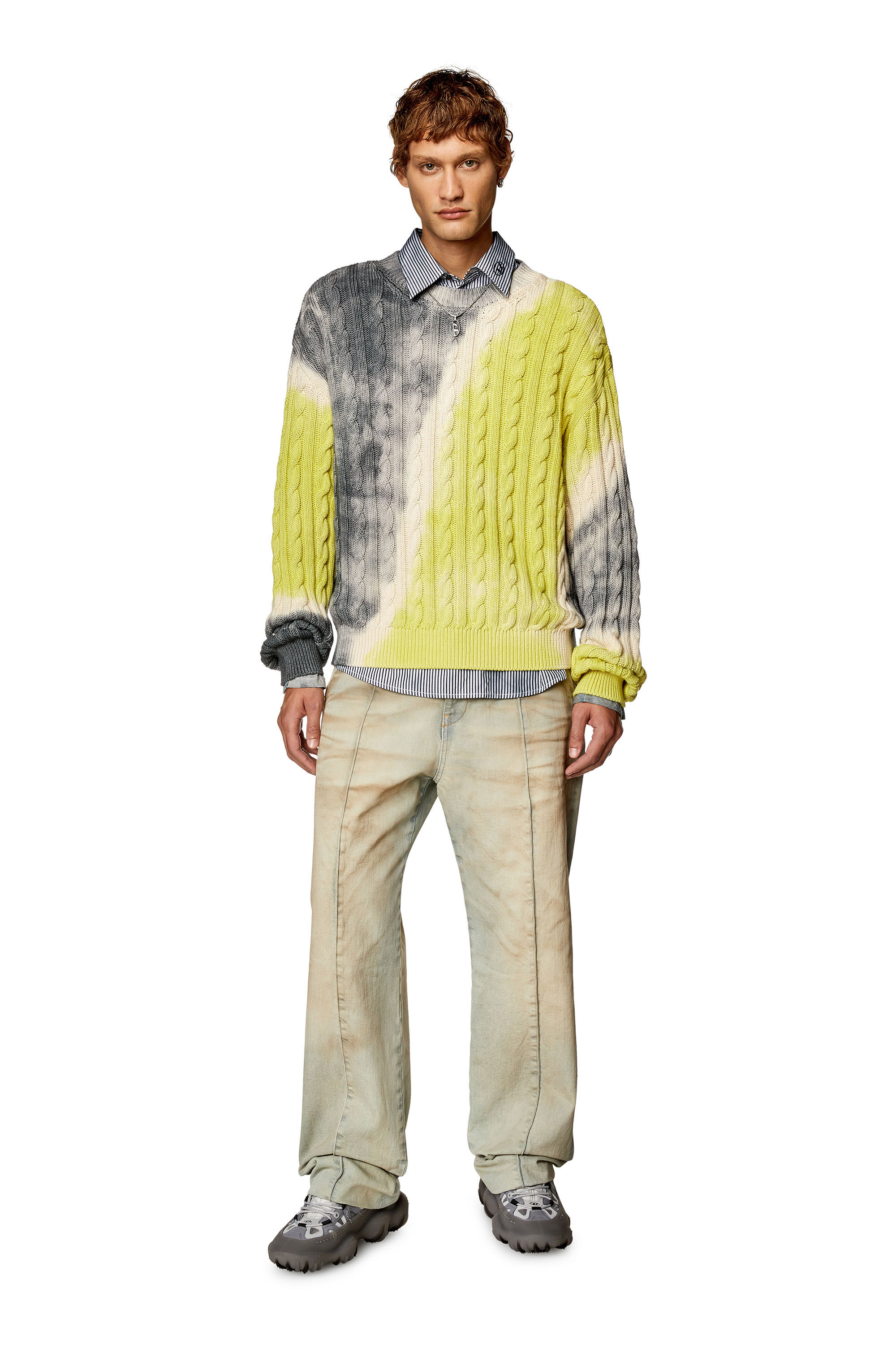 Diesel - K-JANCI, Man Tie-dye jumper in cable-knit cotton in Multicolor - Image 1