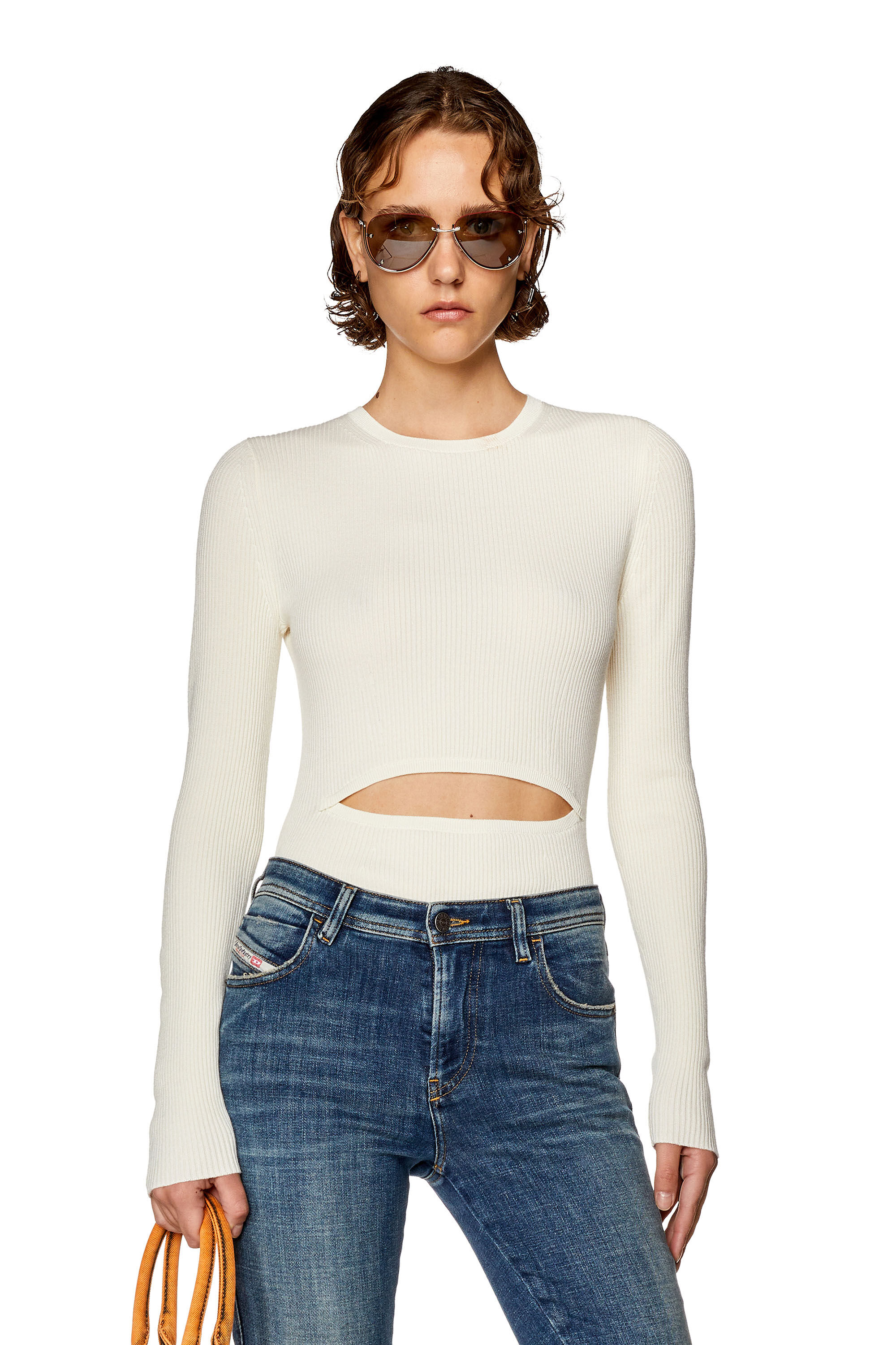 Diesel - M-PERIS, Woman Wool-blend top with cut-out in White - Image 3