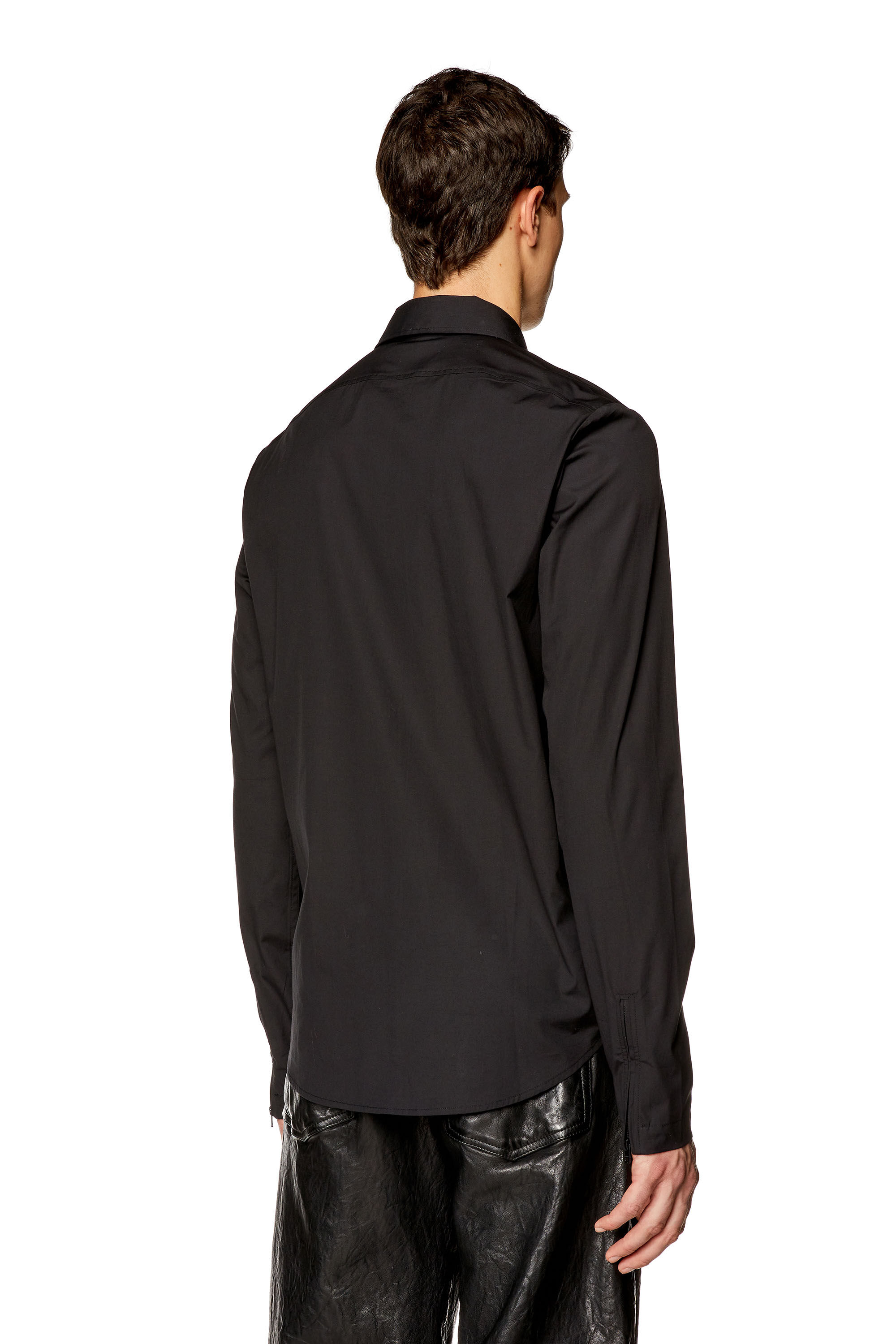 Diesel - S-STUCK, Man Logo-embroidered zip shirt in Black - Image 2