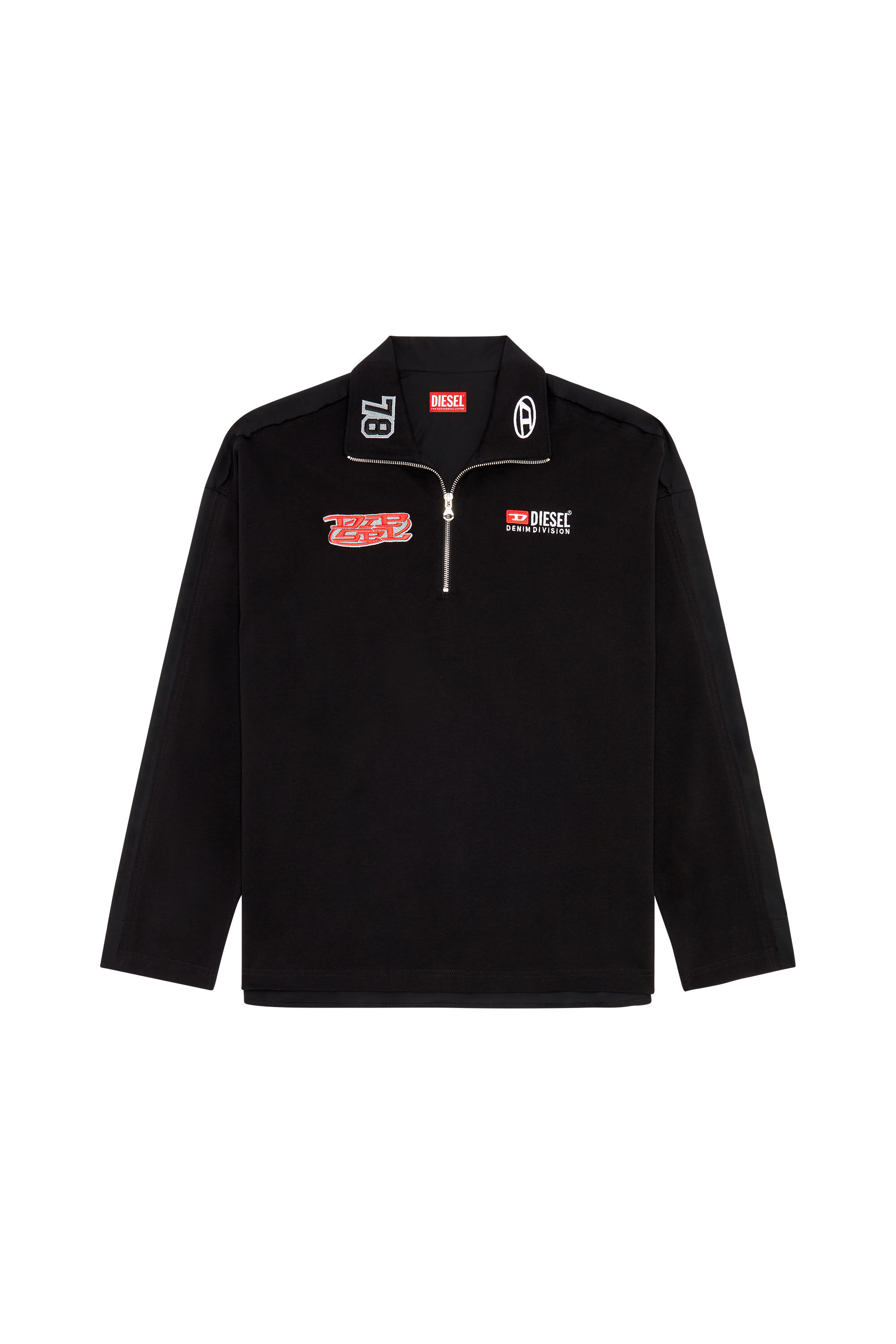 Diesel - S-GANDER-R, Man Half-zip shirt in jersey and poplin in Black - Image 2