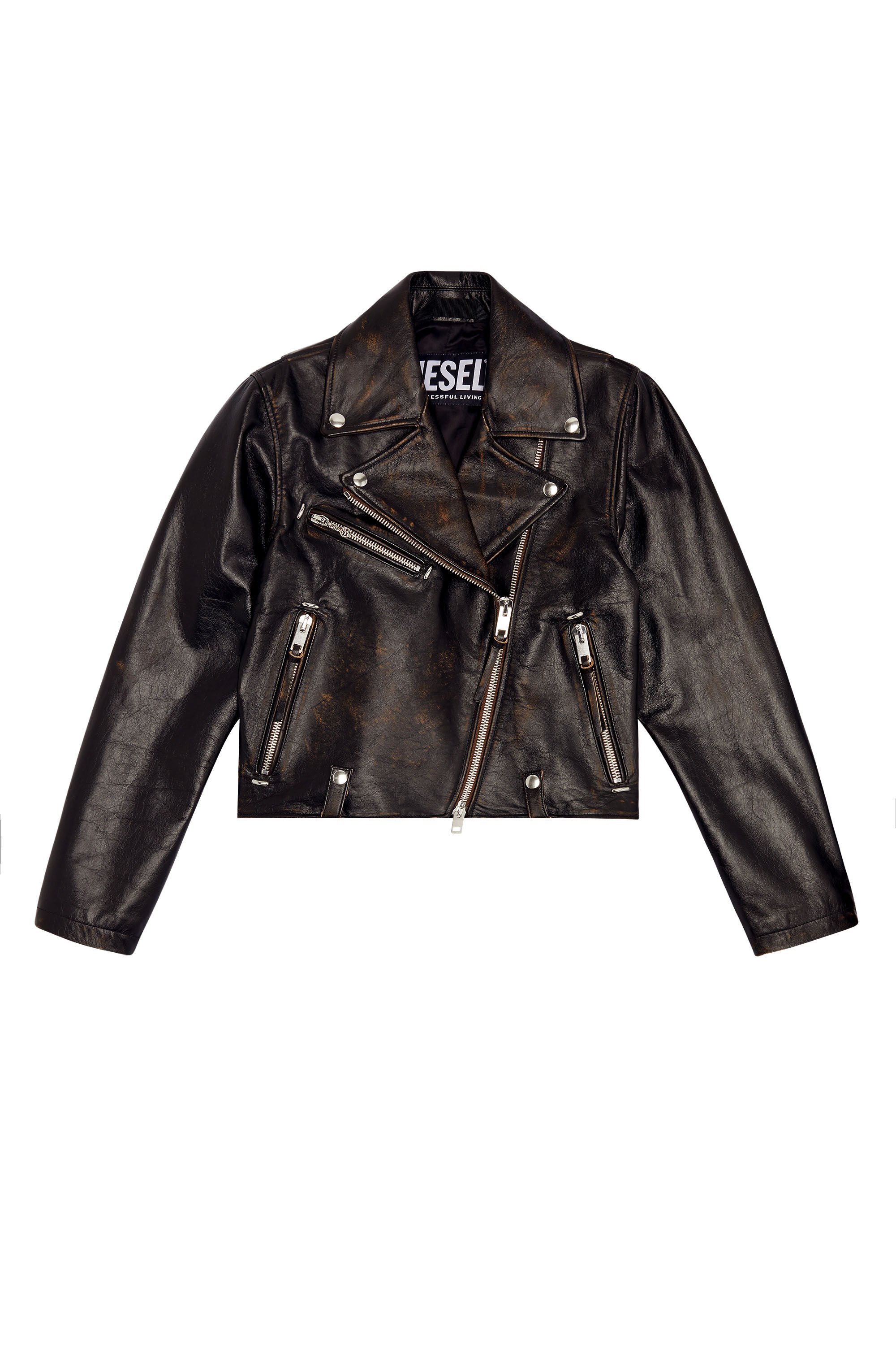 Diesel - L-EDMEA-CL, Woman Biker jacket in treated leather in Black - Image 2