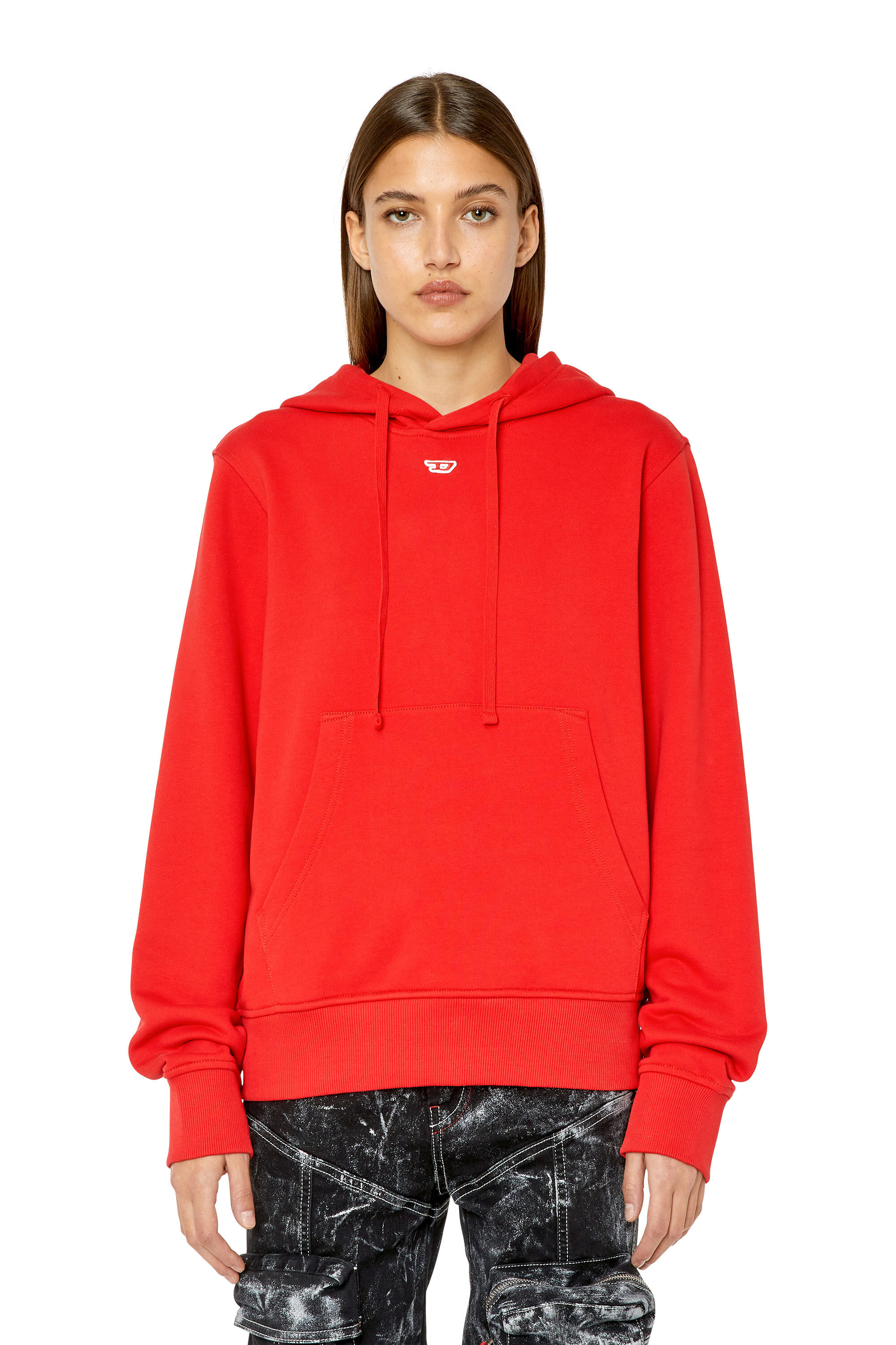 Diesel - S-GINN-HOOD-D, Woman Hoodie with embroidered D patch in Red - Image 3
