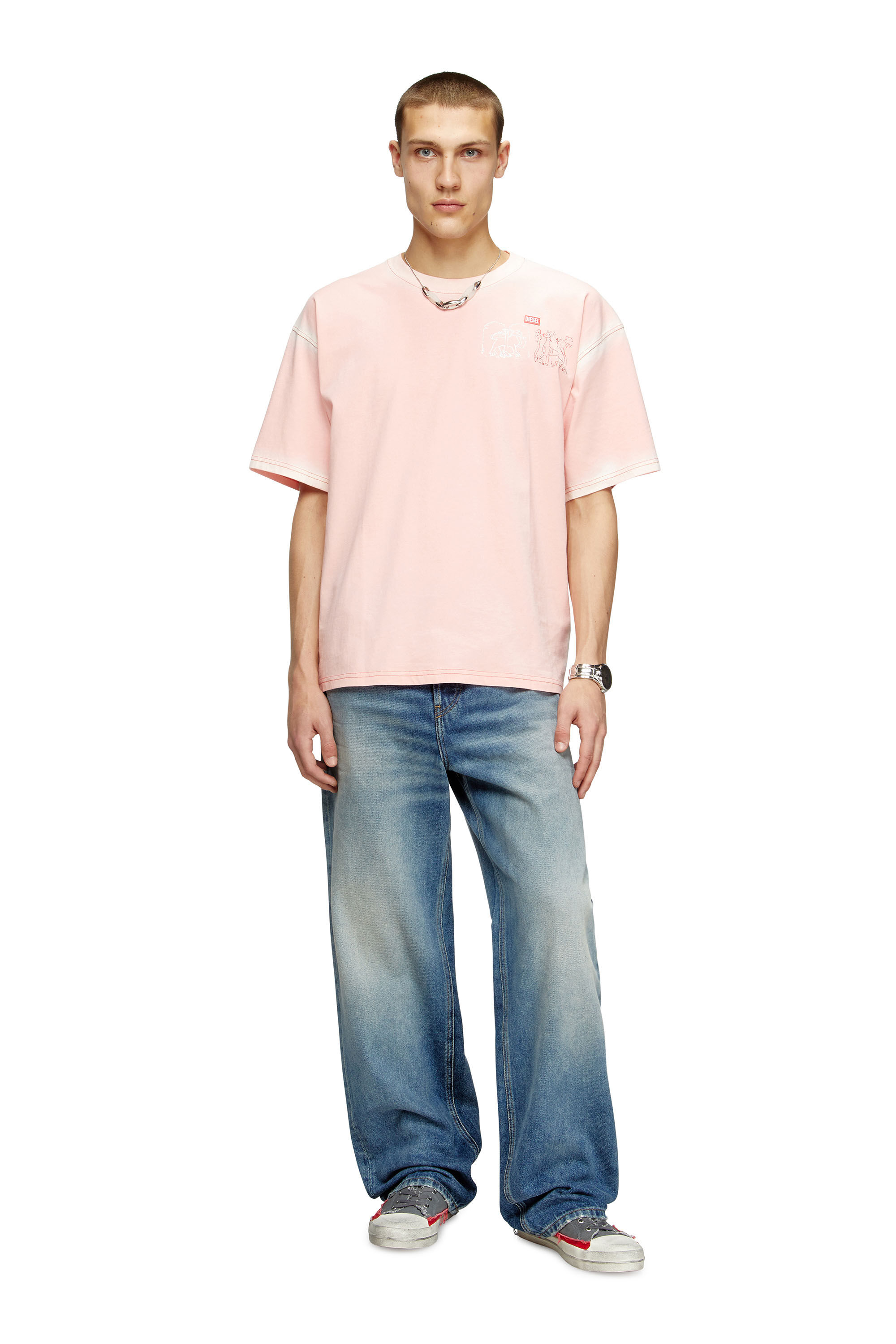 Diesel - T-BOXT-T10, Man's T-shirt with sword print in Pink - 1