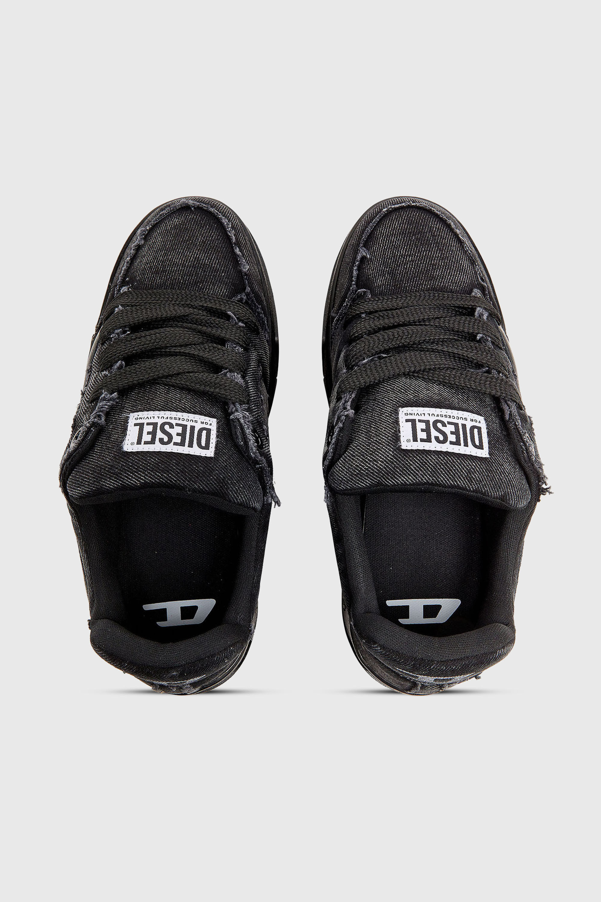 Diesel - S-D-OLLIE LOW, Man's S-D-Ollie - Sneakers in frayed denim e leather in Black - 4