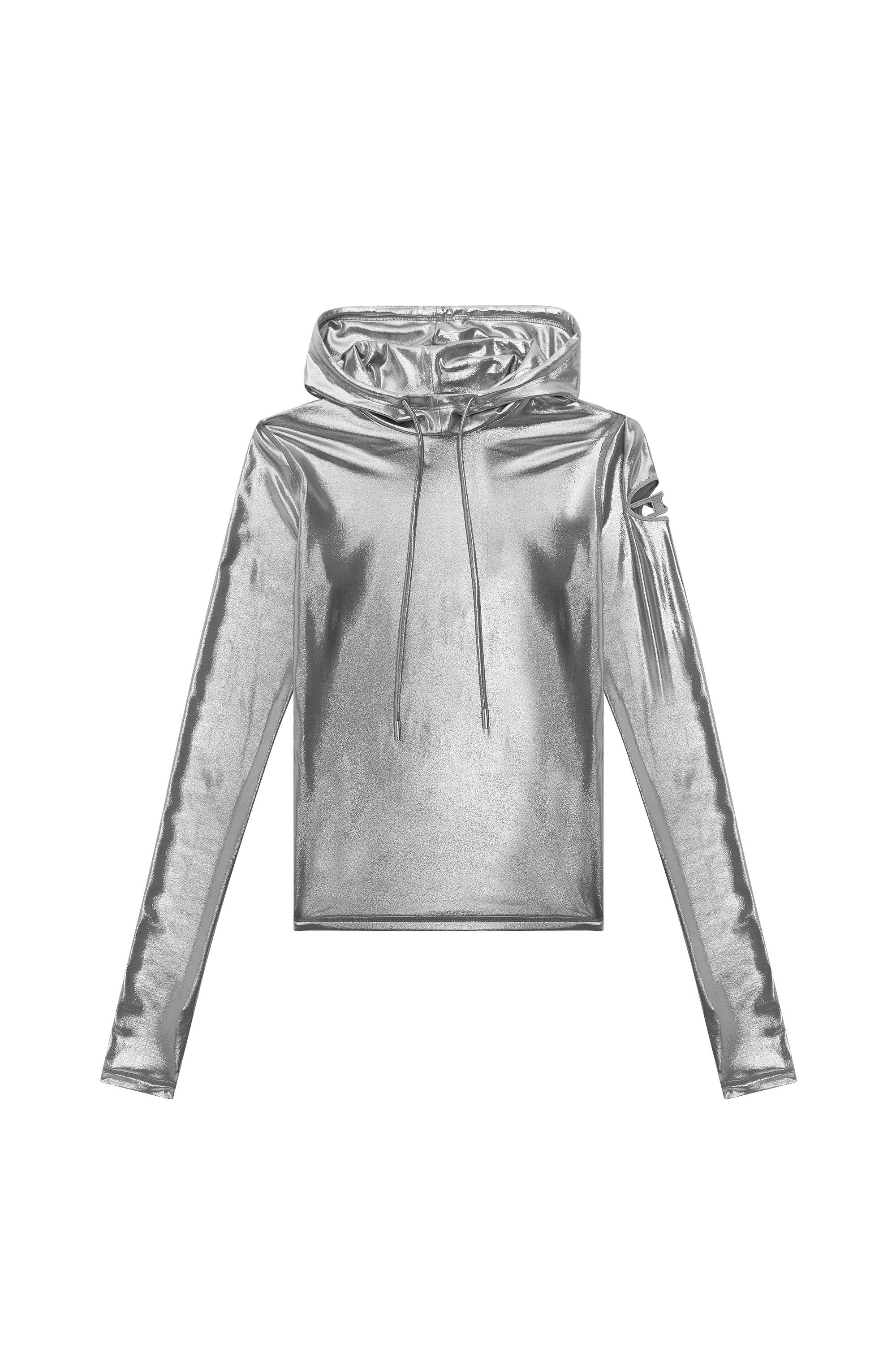 Diesel - T-METAL-L1, Woman Hoodie with shiny foil coating in Silver - Image 2