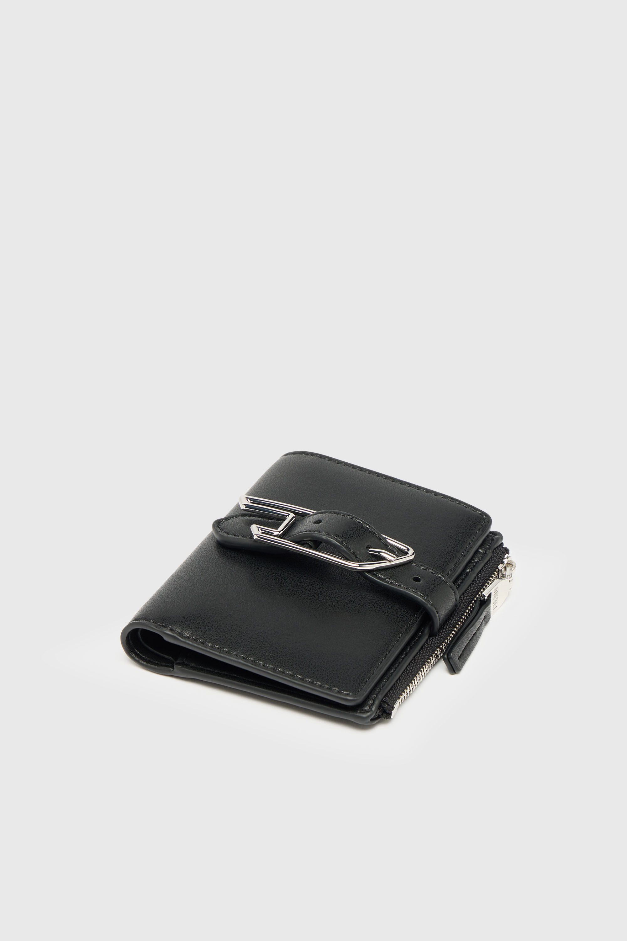 Diesel - D-LINE BI FOLD ZIP II, Woman's Bi-fold wallet in coated leather with belt detail in Black - 4