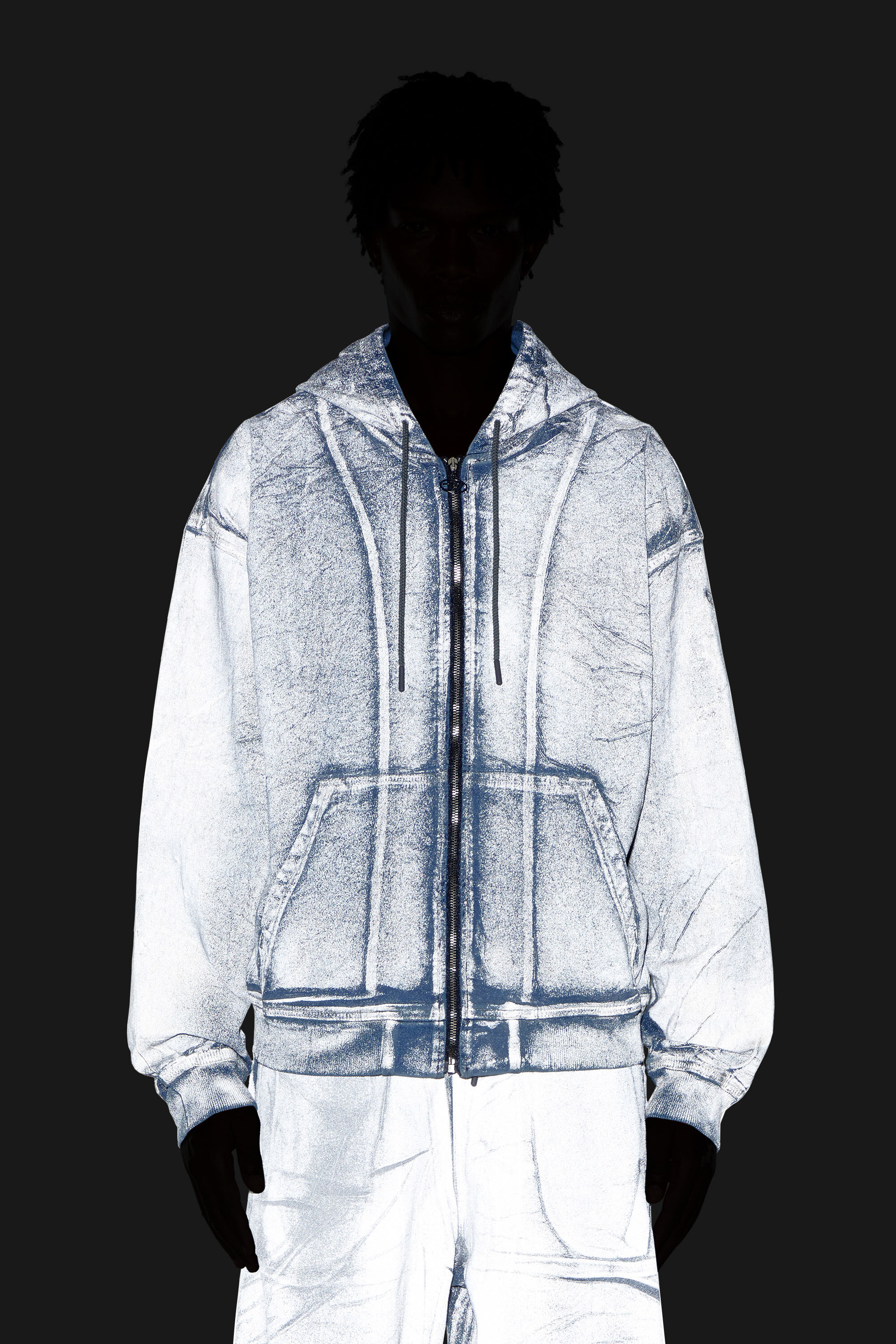 Diesel - D-GIR-S TRACK, Man Zip-up hoodie in printed Track Denim in Blue - Image 5